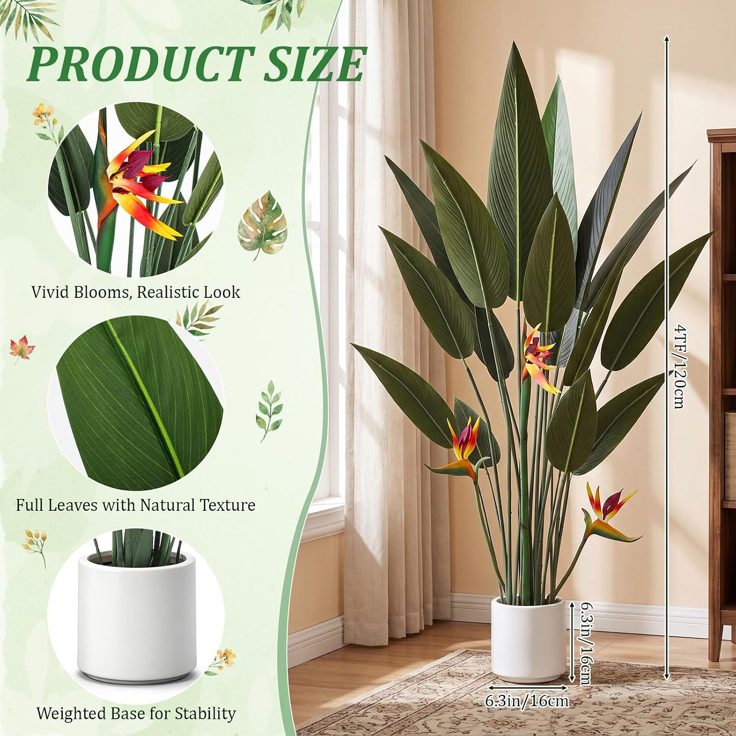 2 Pcs 4 Ft Artificial Bird of Paradise Plant Banana Tree Tall Lifelike Fake Palm