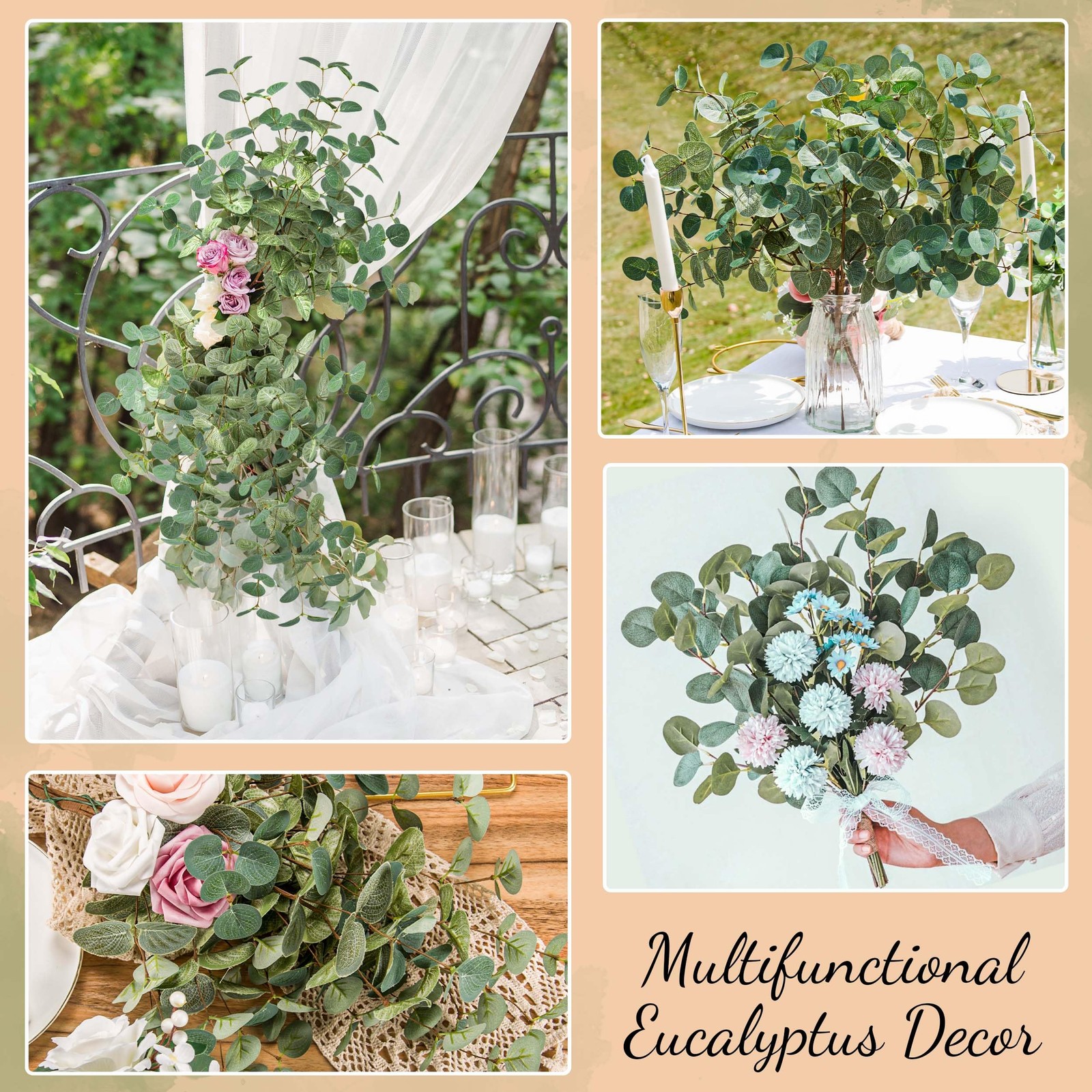 6pcs Artificial Eucalyptus Leaves Stems Bulk 24.8” Silver Dollar Eucalyptus A…