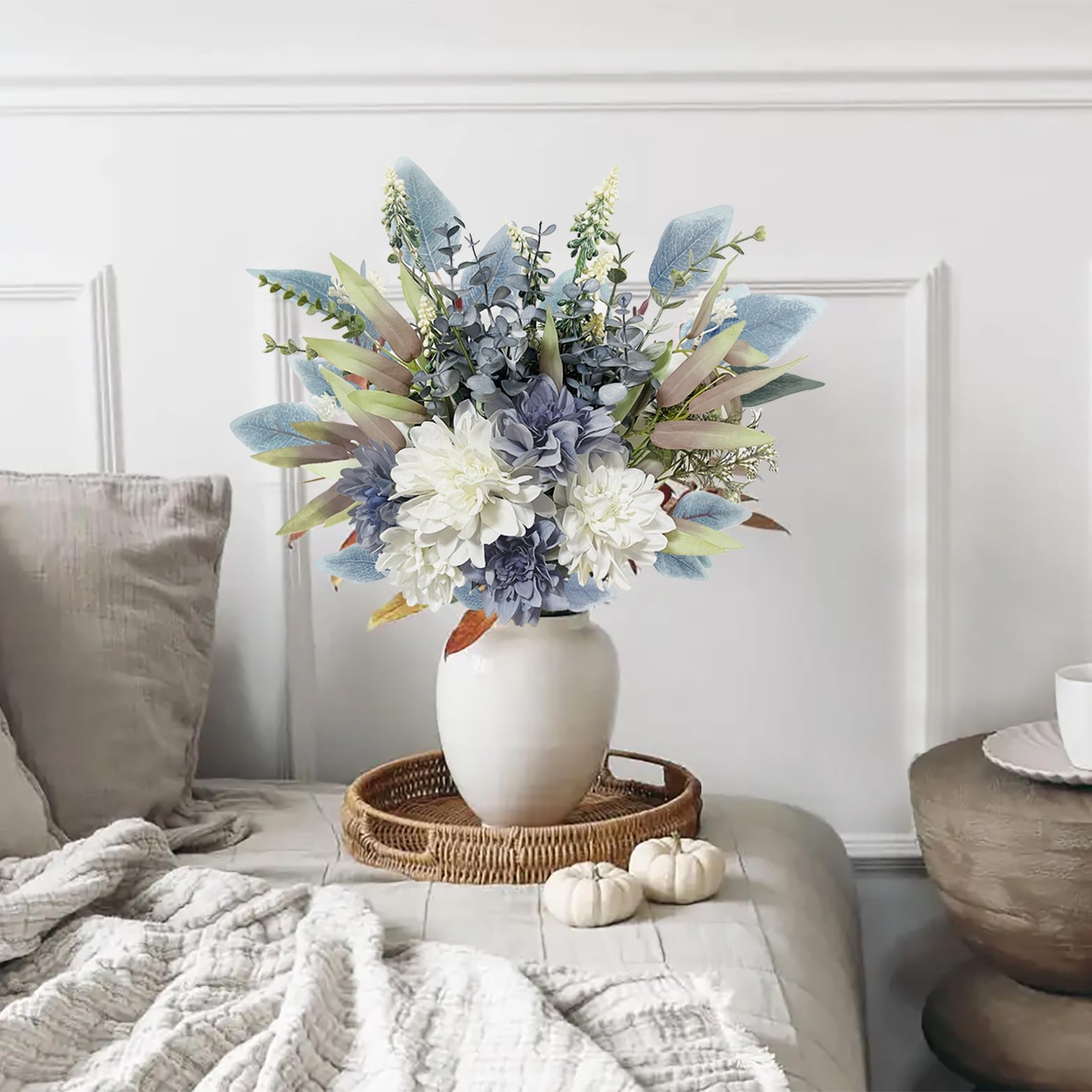 Artificial Silk Blue White Flowers Bouquet Arrangement Wedding Centerpiece