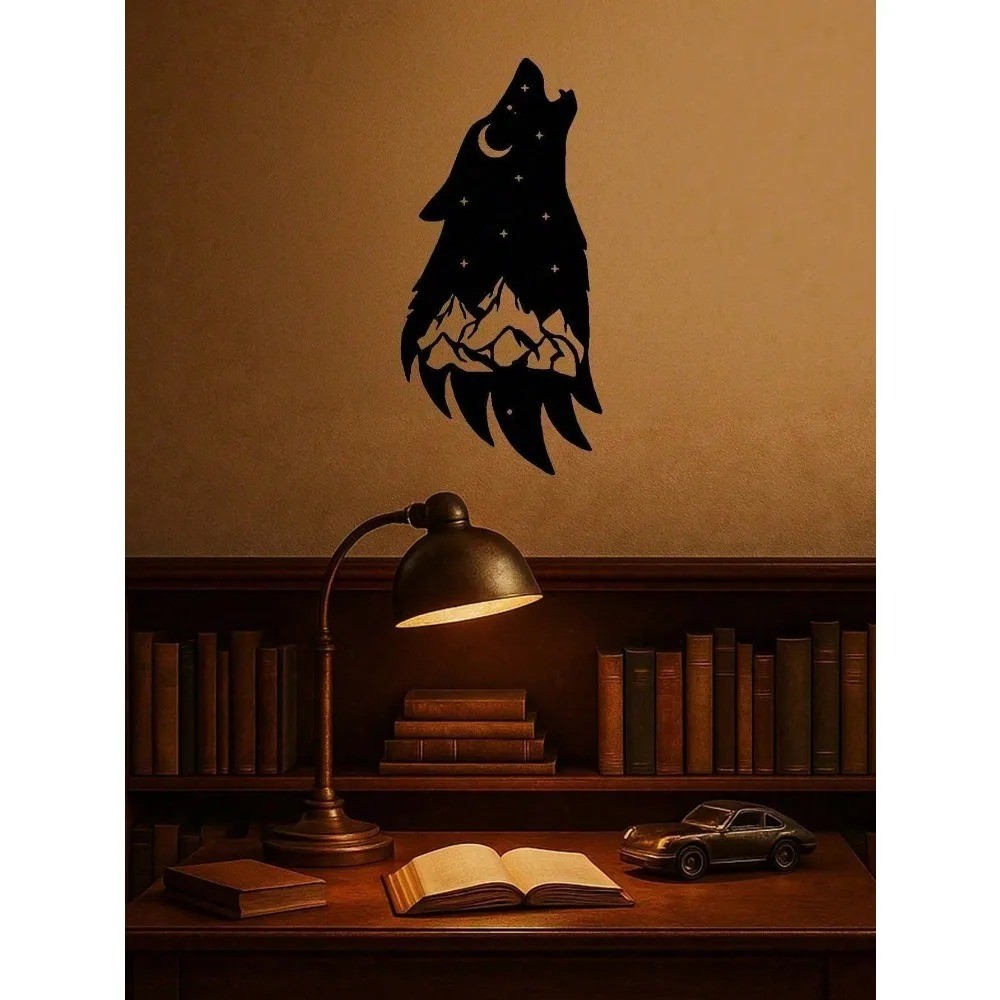 Gothic Howling Wolf Black Metal Wall Art Dark Academia Room Halloween Decor