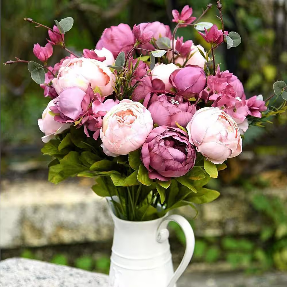 19.7 In. Multi-Colored Indoor Artificial Peony Flower 2-Bouquets, Mixed Purple a