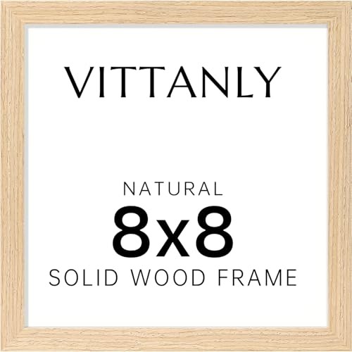 Picture Frame, Solid Wood Frame with Plexiglass, Includes 4×4 Mat, 8×8 Natural