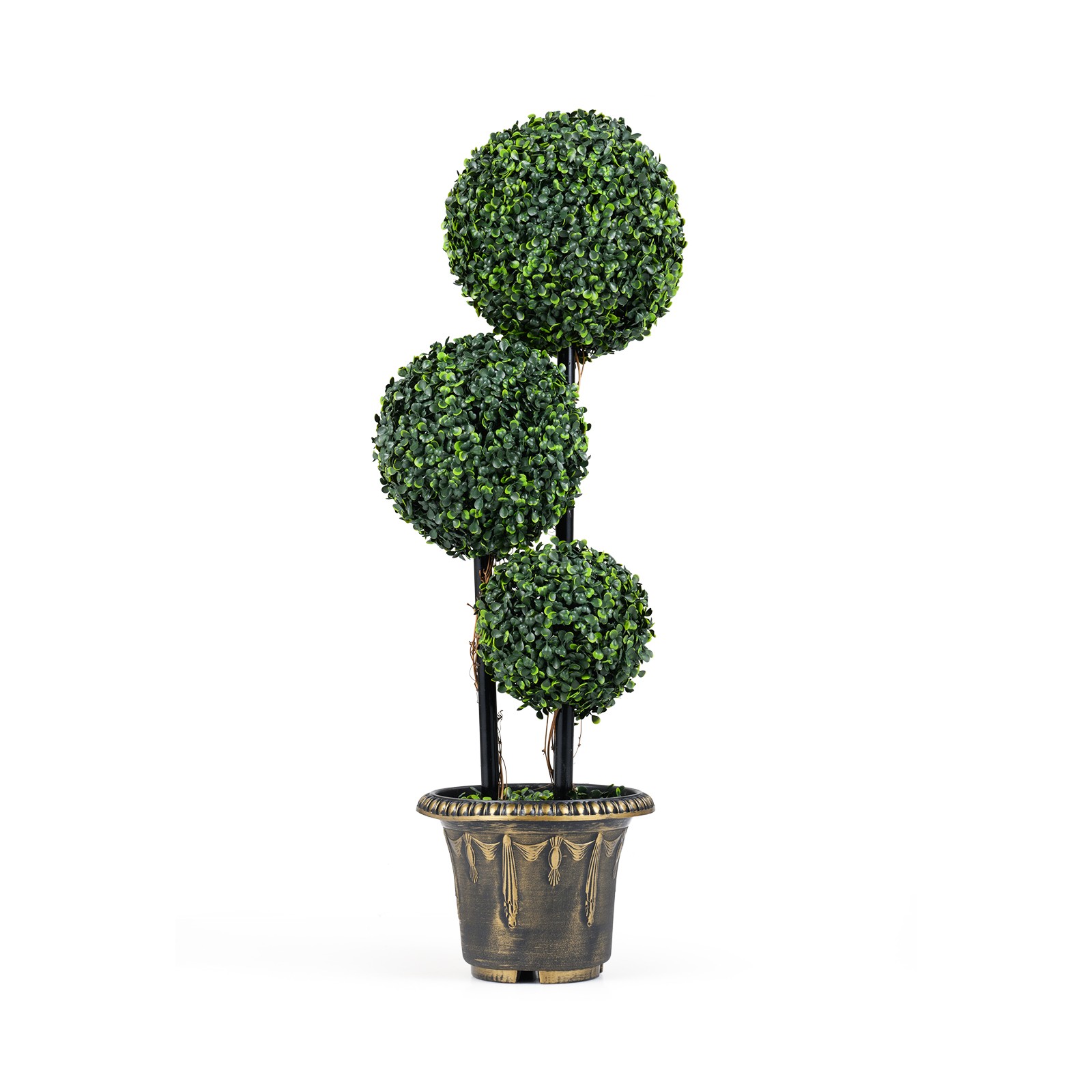 2PCS 3 FT Artificial Boxwood Topiary Tree, Sun-Protective Triple Ball Shrubs