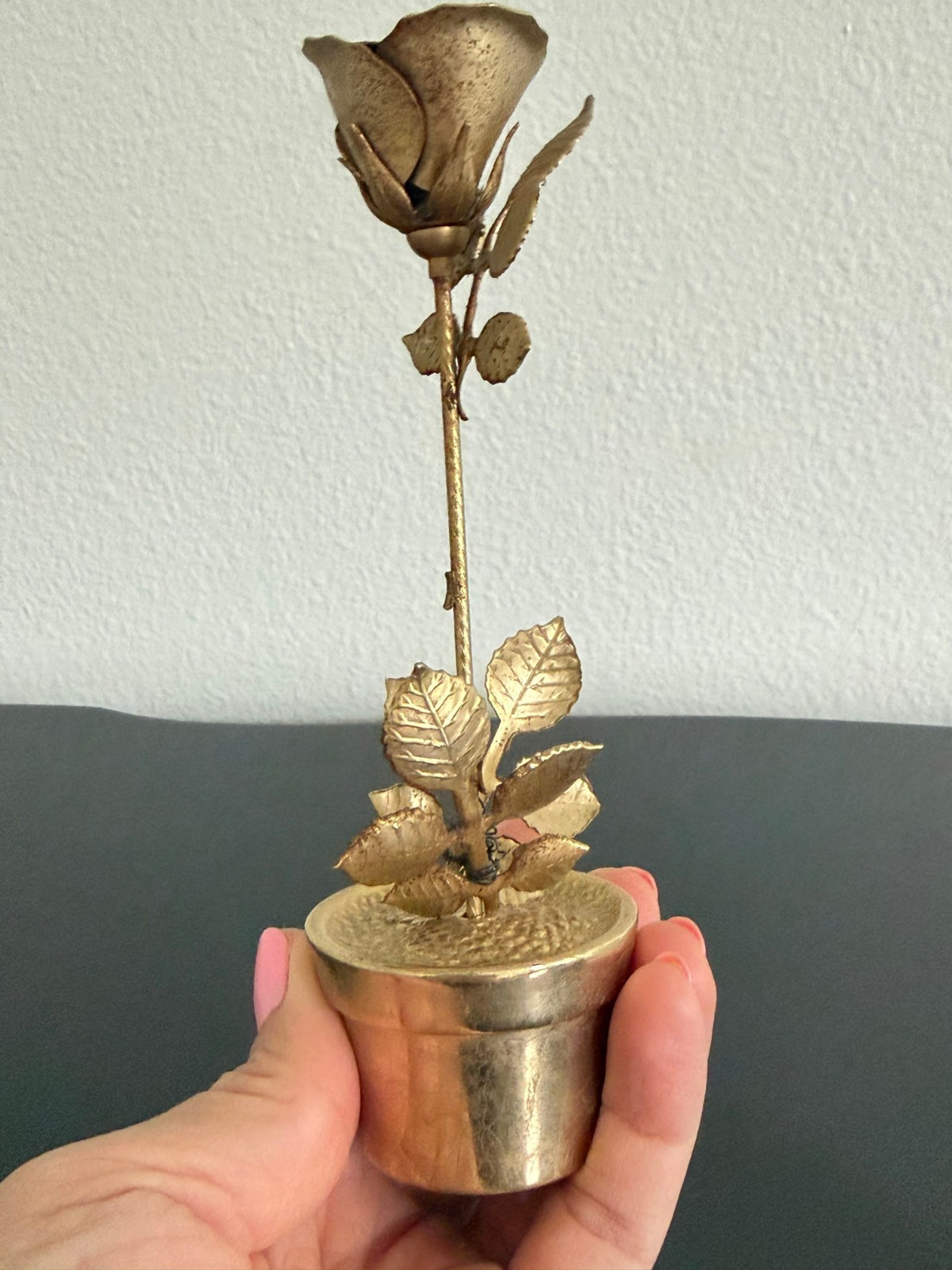 Vintage Brass Rose and Resting Fawn or Pony Figurine Miniature Home Decor MCM