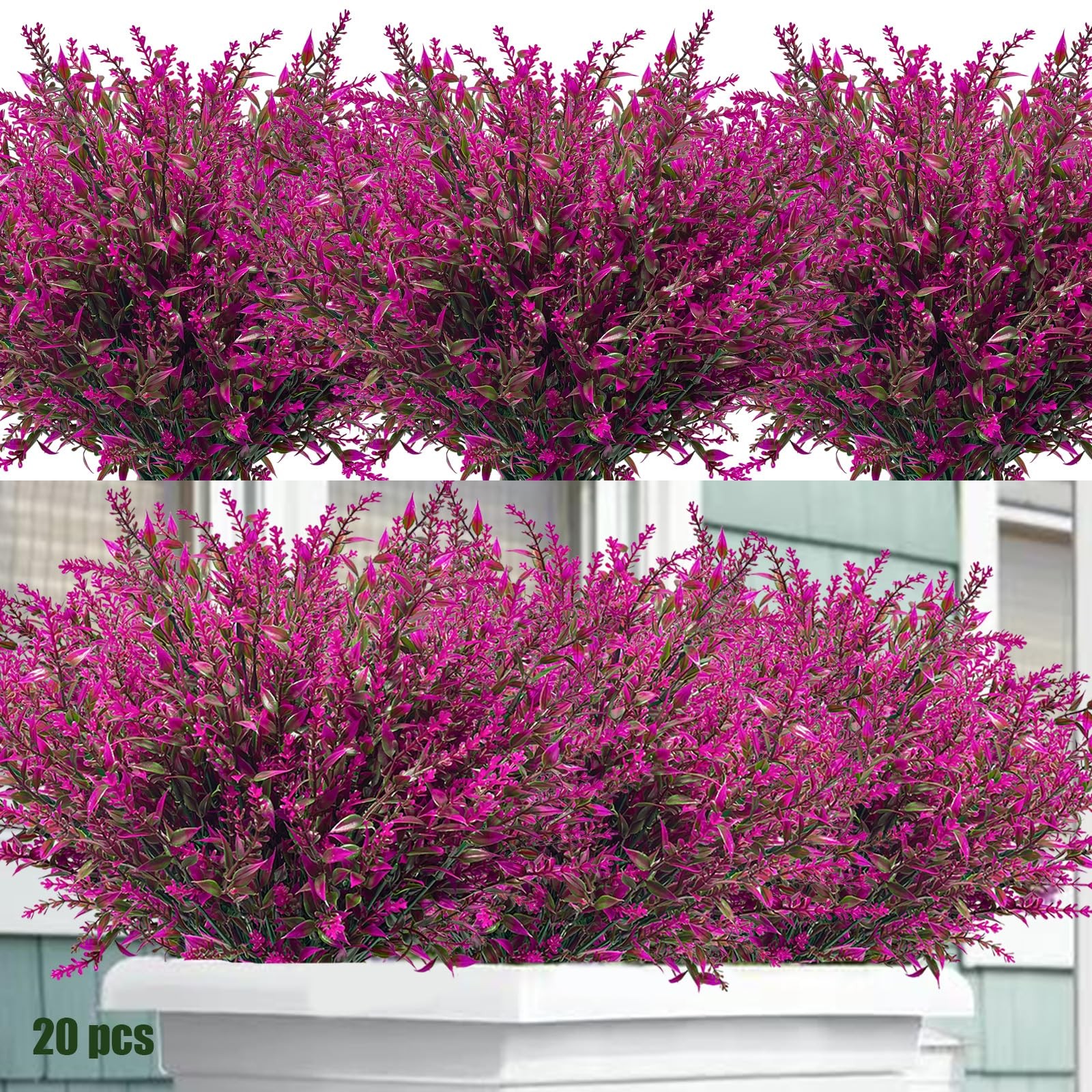20 Bundles Artificial Lavender Flowers – UV Resistant Plastic Plants, Fake Sh…