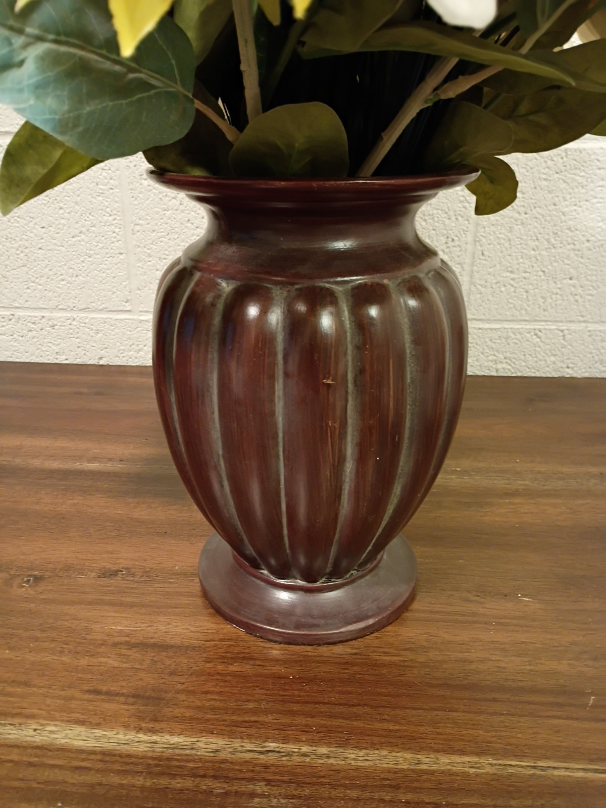 Bouquet of Large Silk Flowers In Bronze Vase