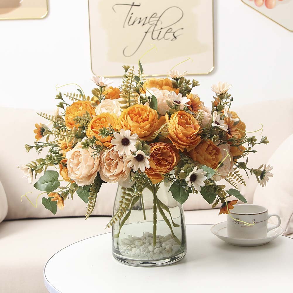Realistic Faux Flower Arrangement Peony Roses for Elegant Home and Event Decor
