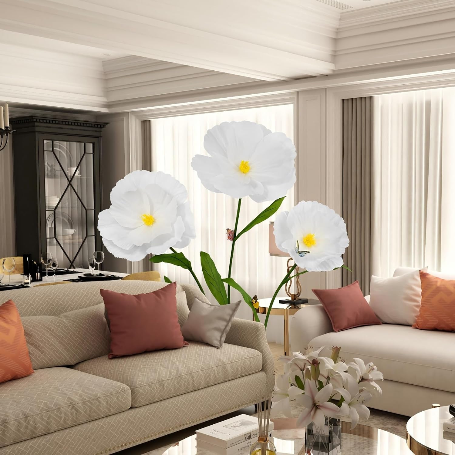 5.8 Ft Giant White Paper Poppy Flowers for Wedding & Home Decor