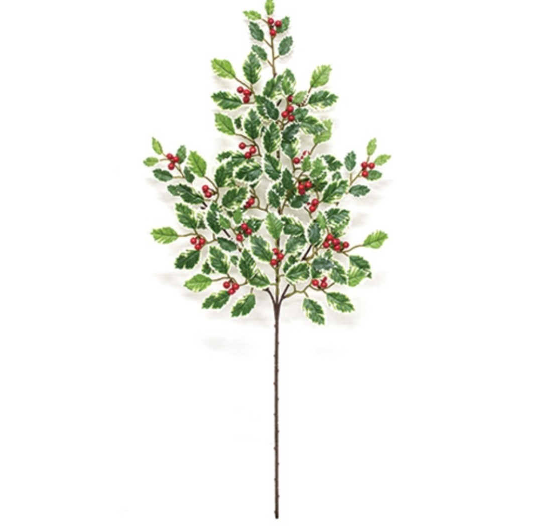 28″ Mini Holly Leaves & Berries Floral Pick
