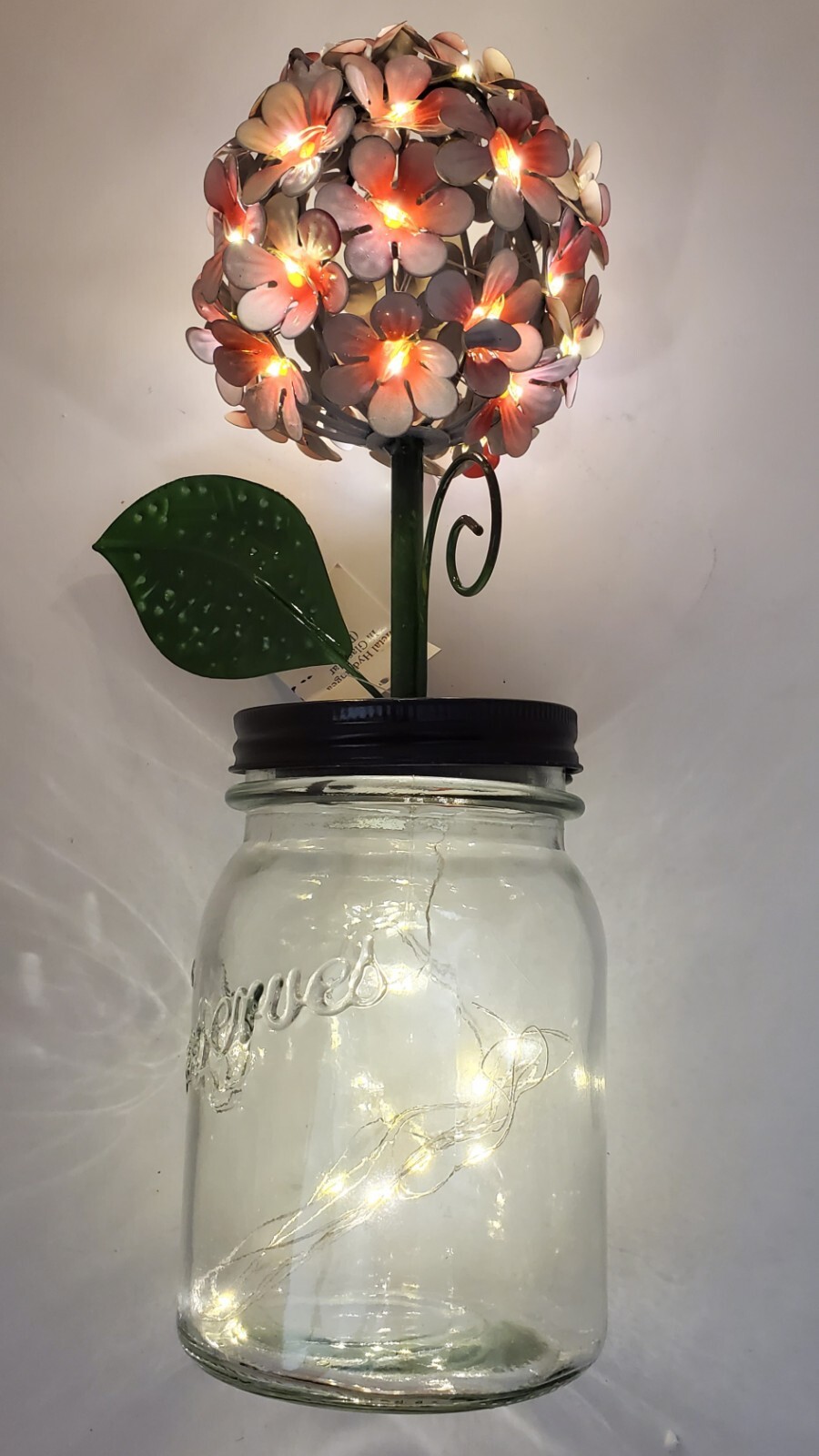 LED Lighted Metal Hydrangea in Jar with fairy light, Ultimate In.. Pink. Q8