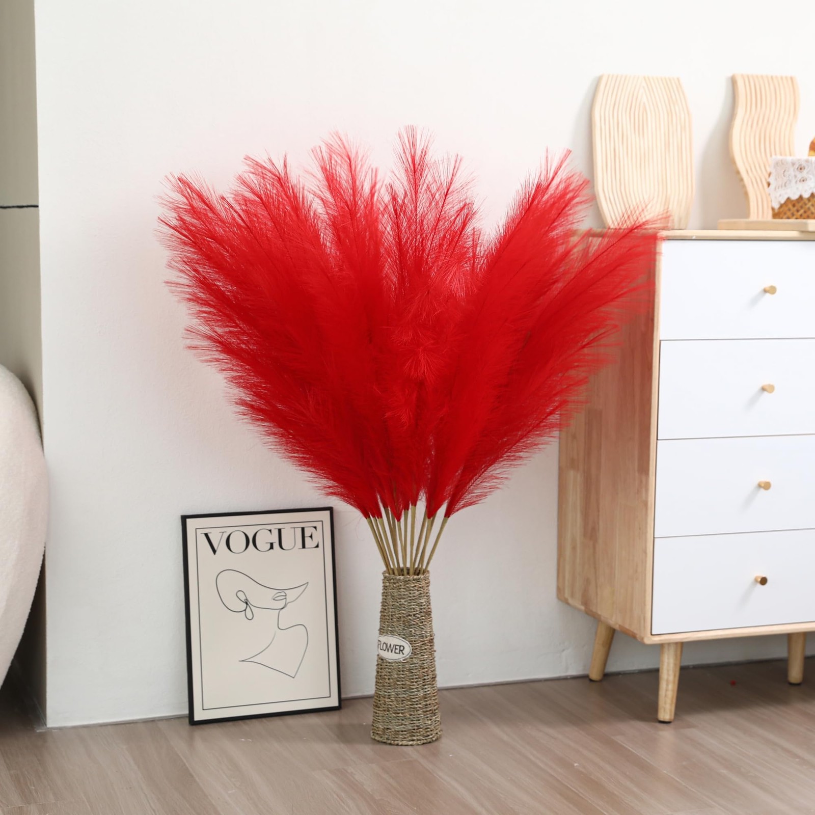 Red Pampas Grass Decor – 45-Inch Set of 8 | Artificial Large Pampas Grass Sof…