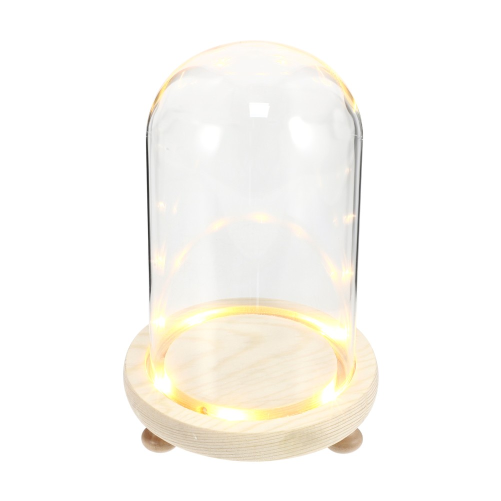 1 Set Creative Preserved Flower Glass Display Cover with Wooden Stand