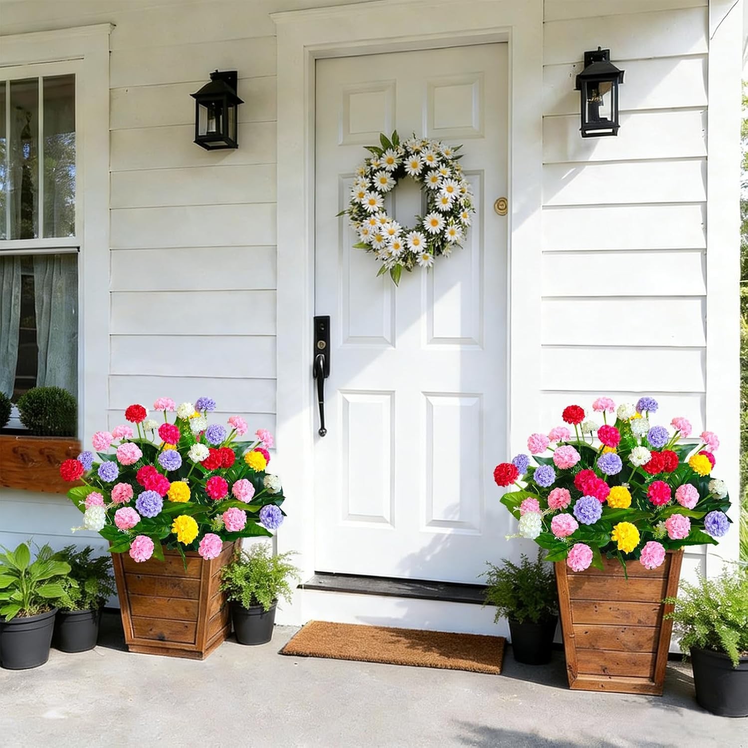 10Pcs UV Resistant Colorful Artificial Mums Flowers for Outdoor & Indoor Decor