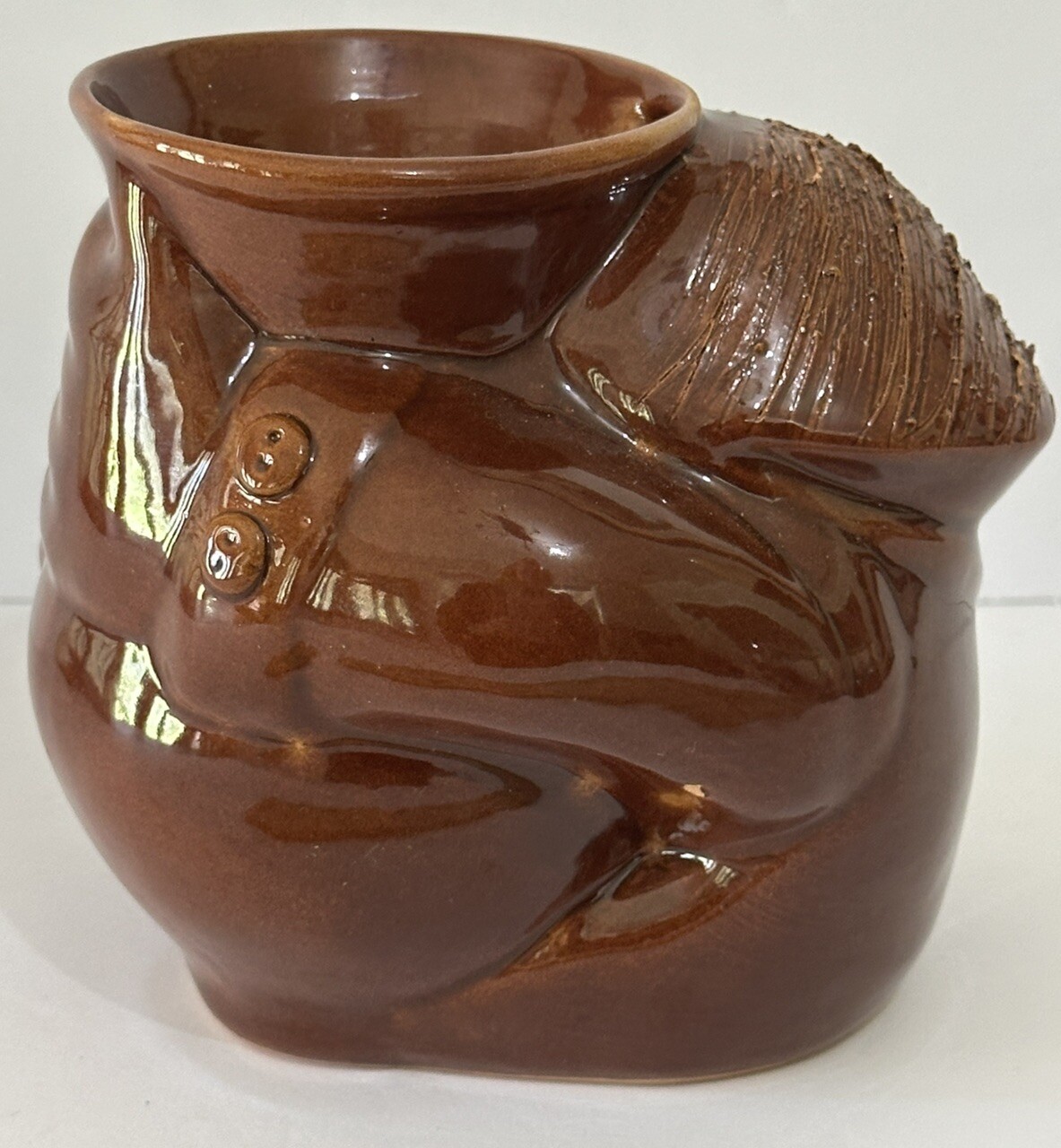 VTG handmade Russian planter Unique head Face 1941 Vase Flower Pot Brown Glaze