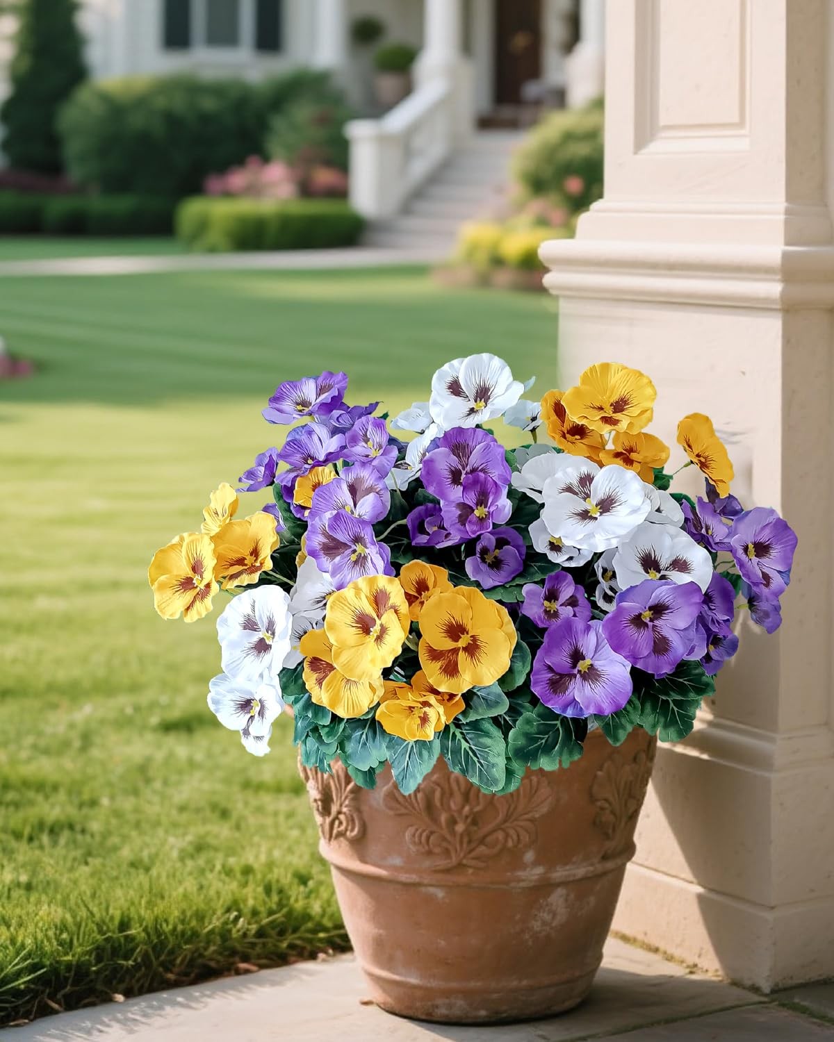 6 Bundles Outdoor Artificial Pansy Flowers – UV Resistant Silk Faux Pansies (…