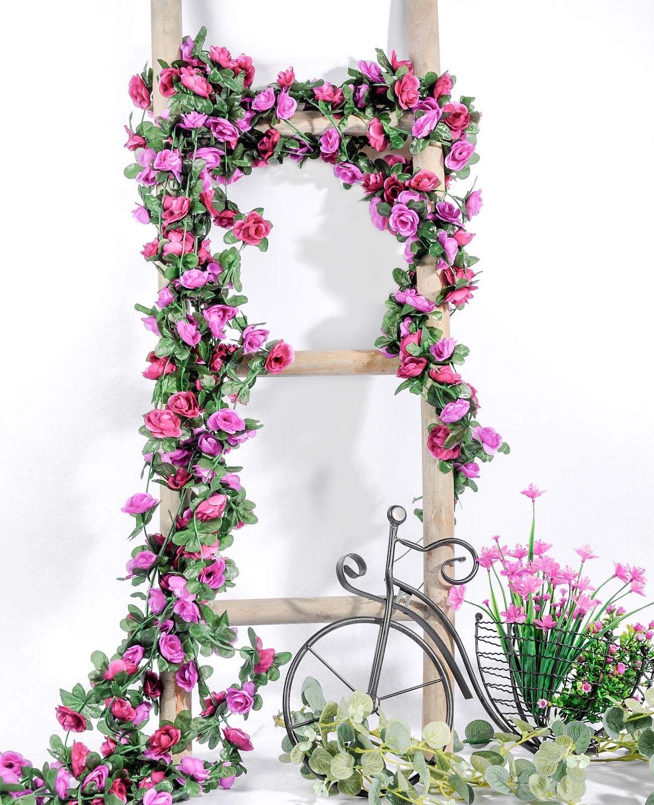 8Pcs 66FT Purple Flower Garland, Artificial Rose Floral Vines Fake Hanging Sp…