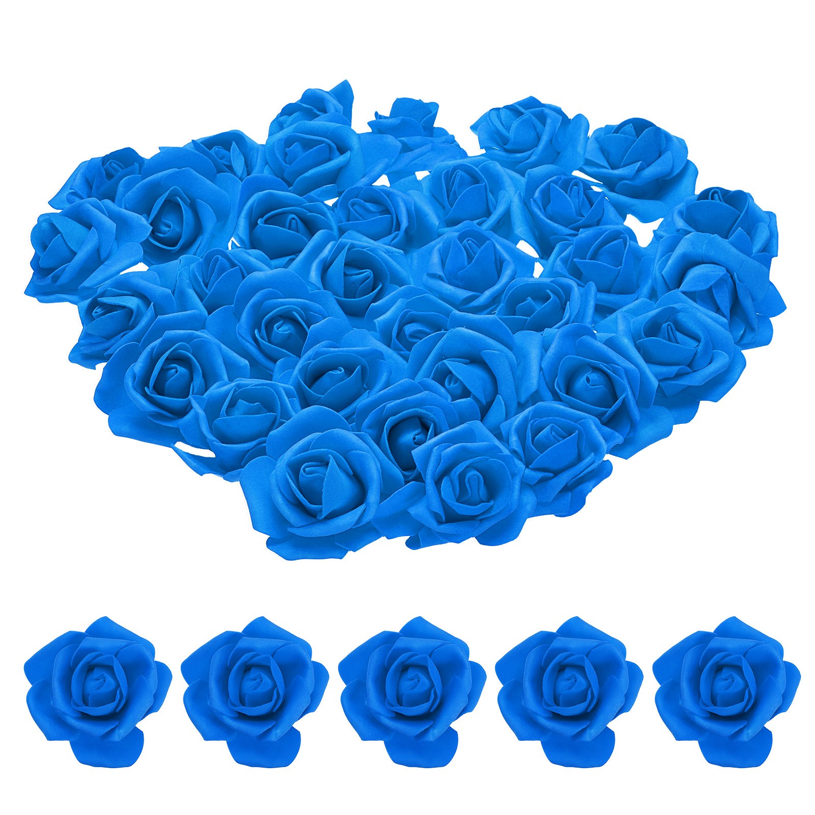 100pcs Foam Rose Heads 67 Cm for DIY Crafts Accessories Bright Blue