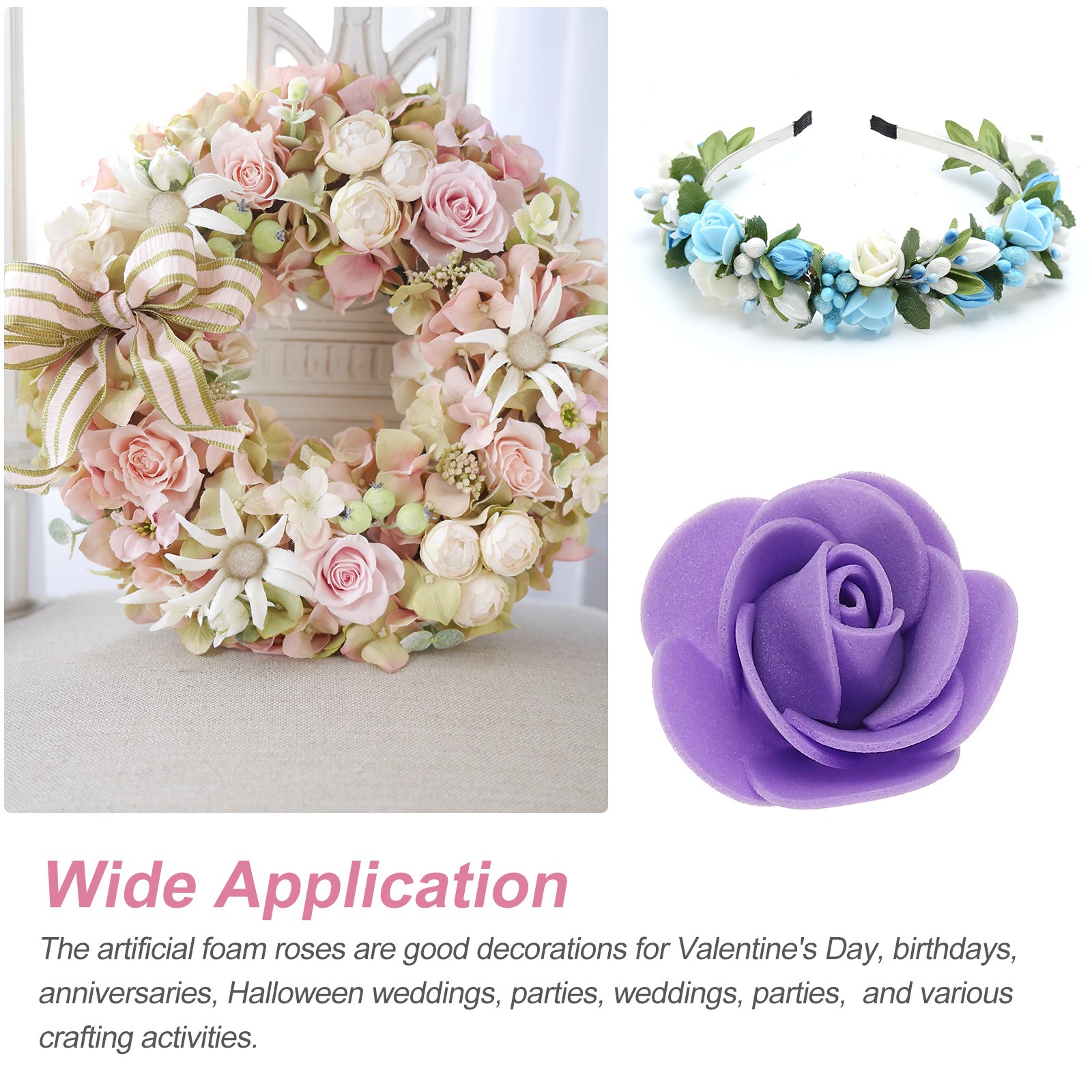 500pcs Foam Rose Heads 3.5 cm for DIY Crafts Accessories, Purple