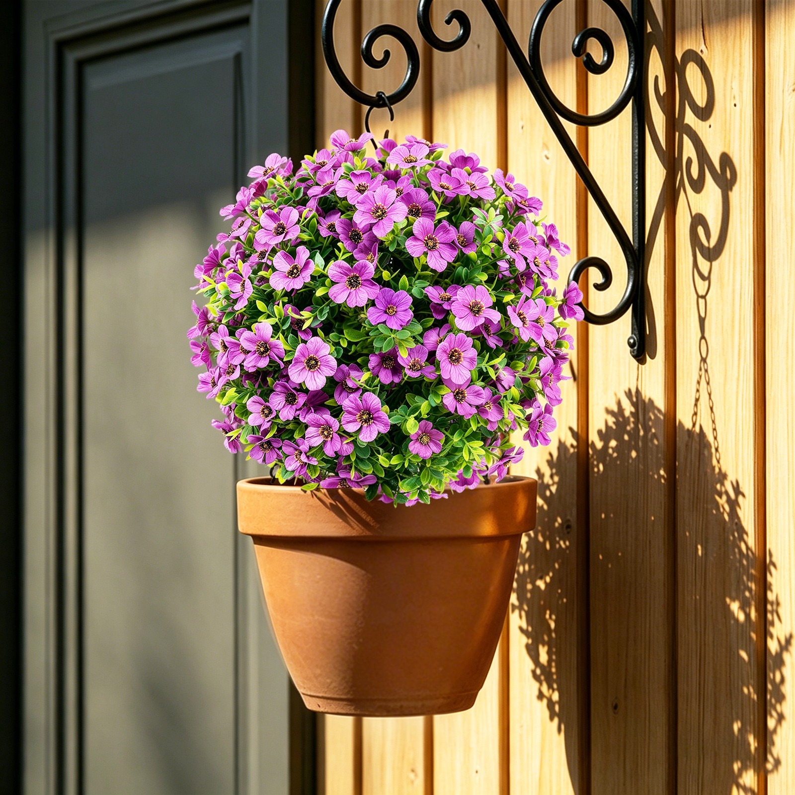 2 Pack Artificial Topiary Ball Trees Fake Violet Plants Shrubs Bushes w/Spike