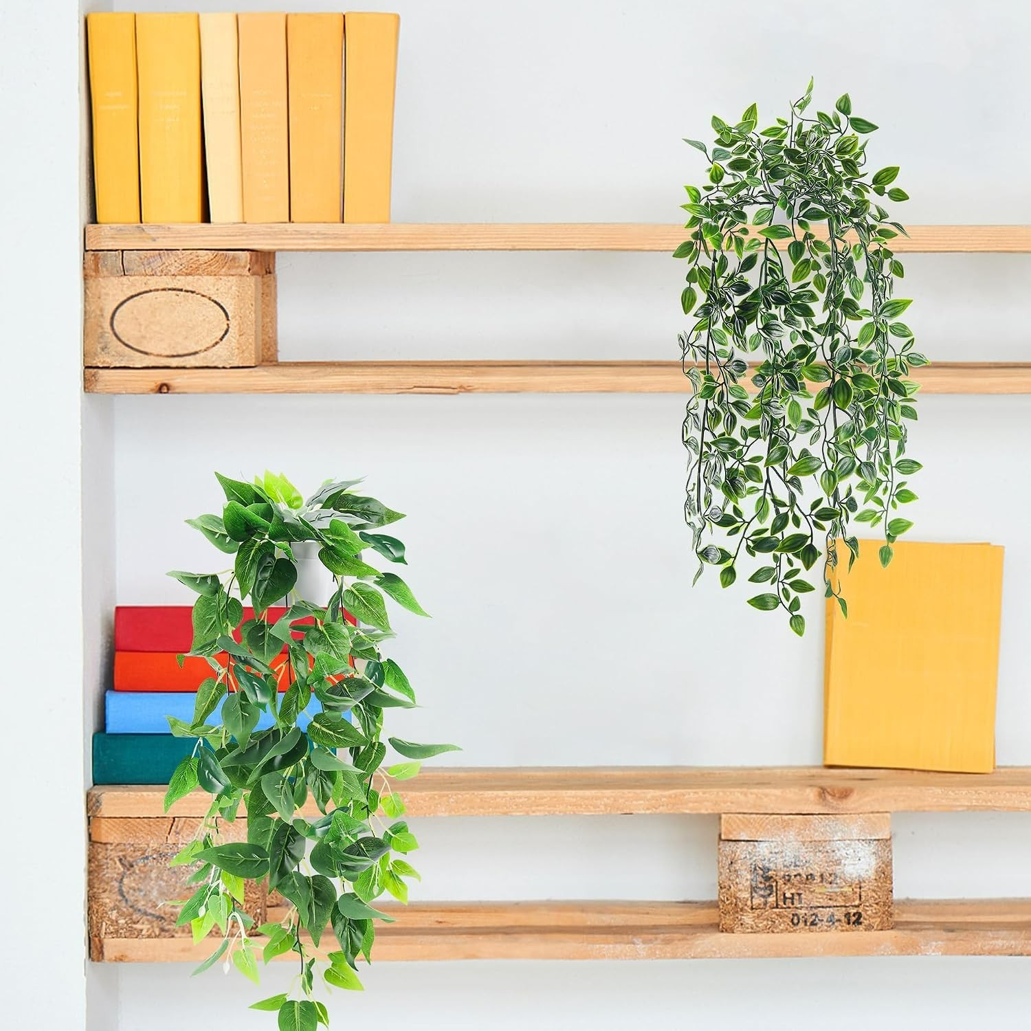 2Pcs Realistic Artificial Ivy Hanging Plants in Chic White Pots for Home Decor