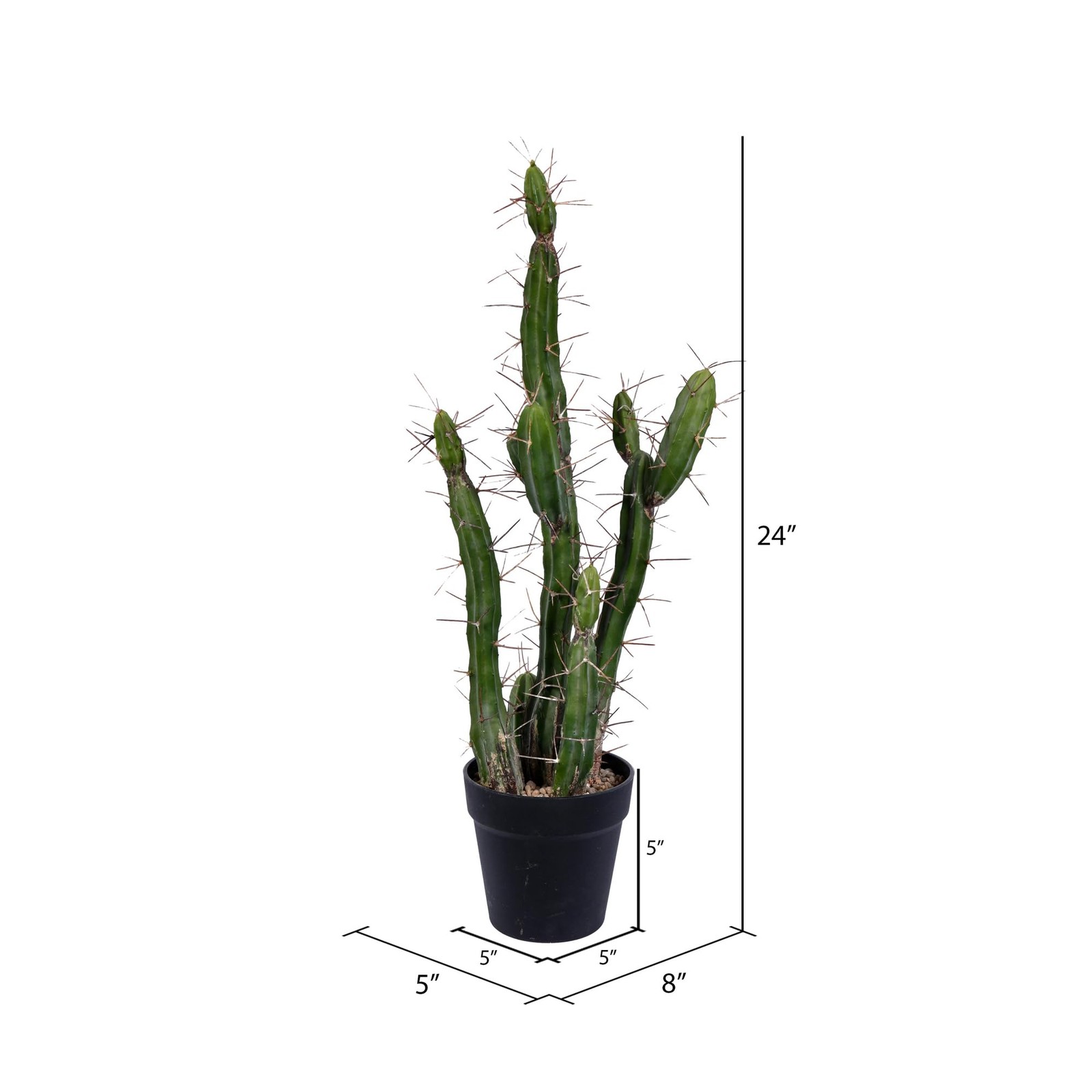 Vickerman 24″ Contemporary Plastic Artificial Cactus with Black Pot in Green
