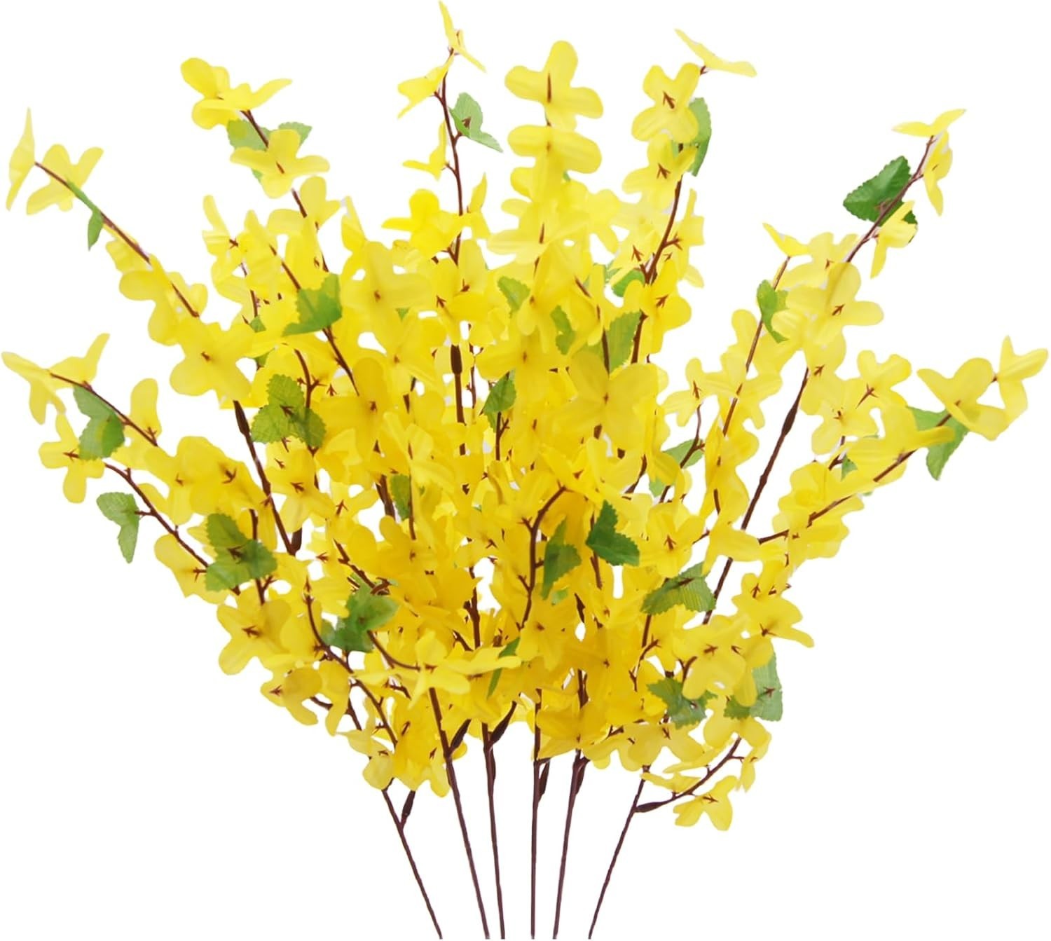 6Pcs Artificial Forsythia Flower Branches Spring Summer Yellow Silk Fake Wint…
