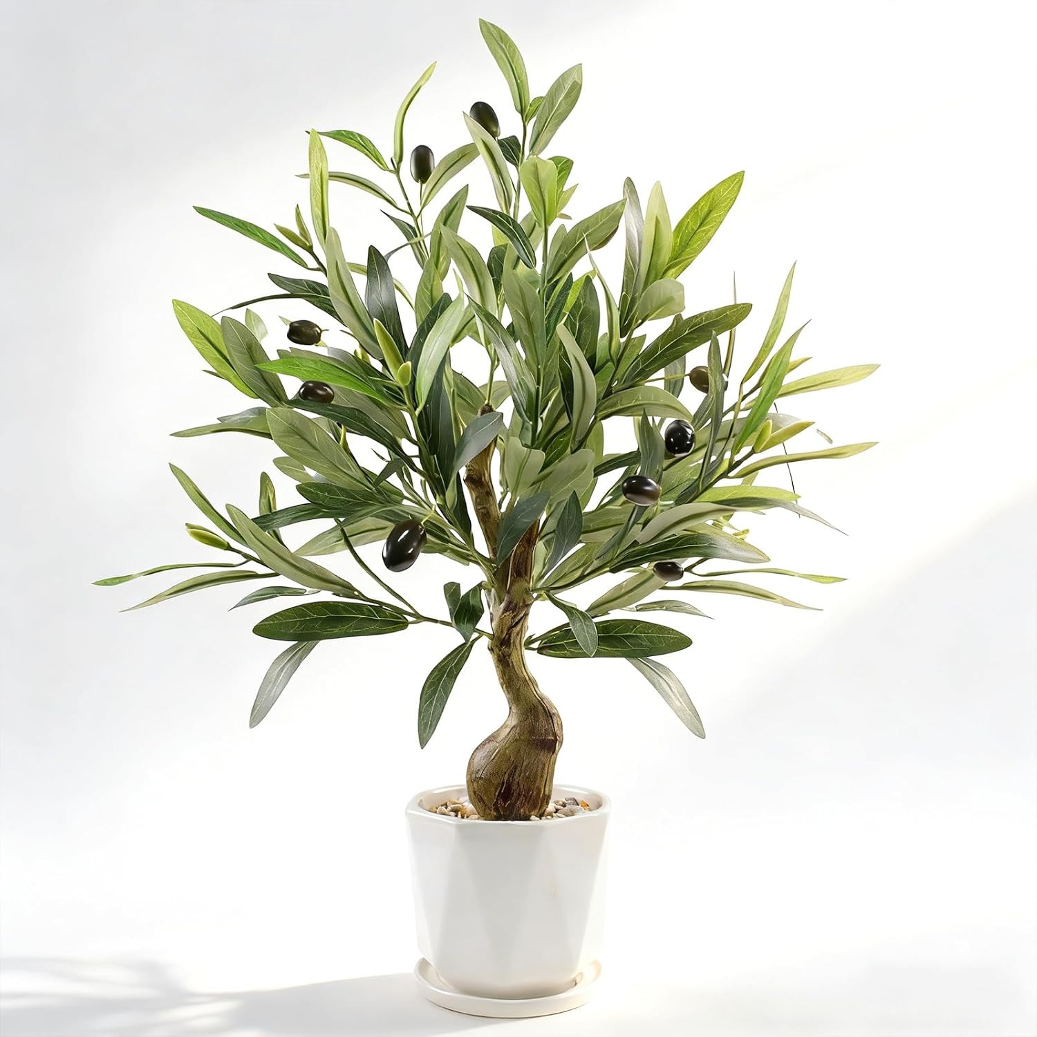 Fake Olive Tree with Pot Indoor, 18″ Artificial Olive Tree Stems Potted