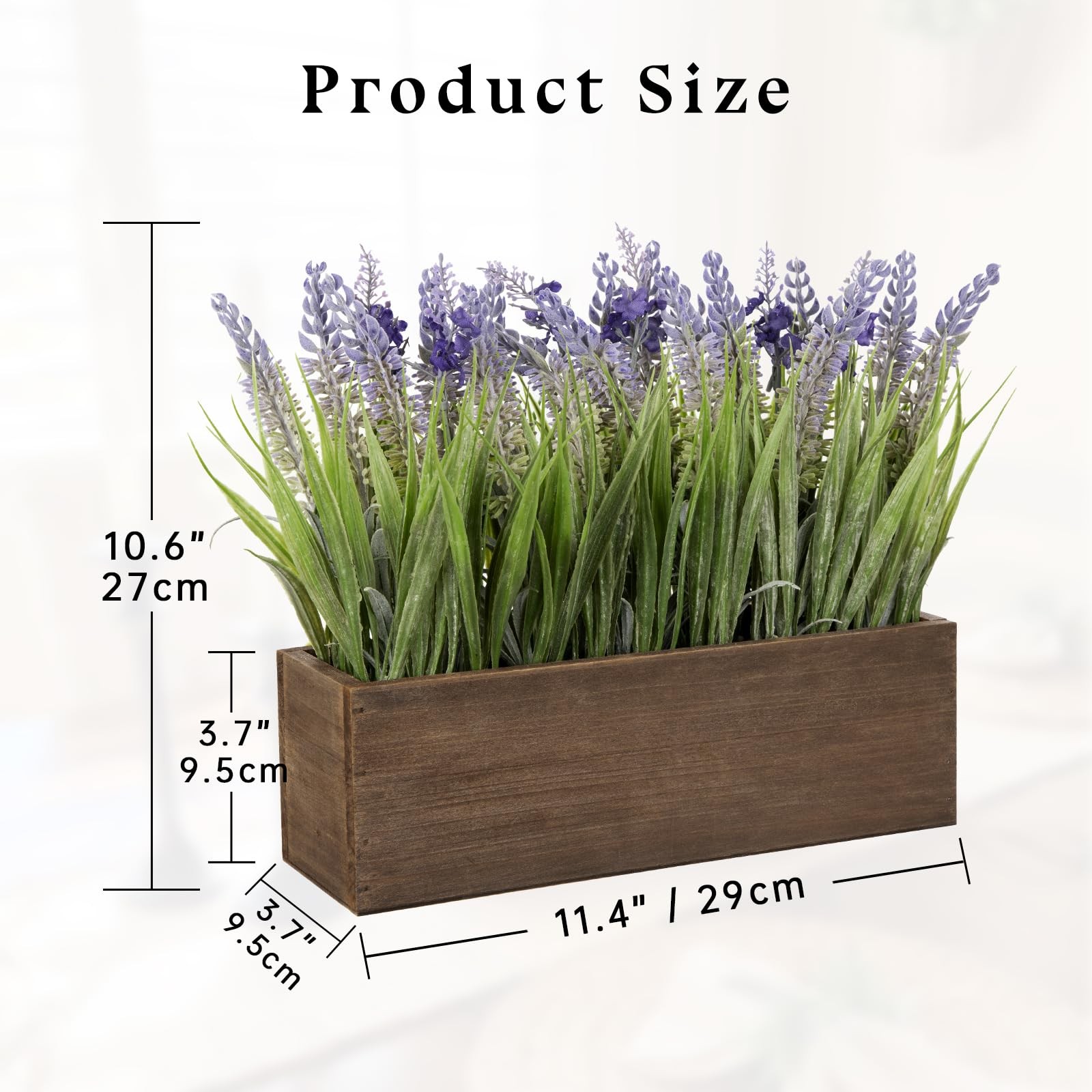 Artificial Lavender Flowers Arrangement 10.6″ in Wood Planter Box – Faux Plant