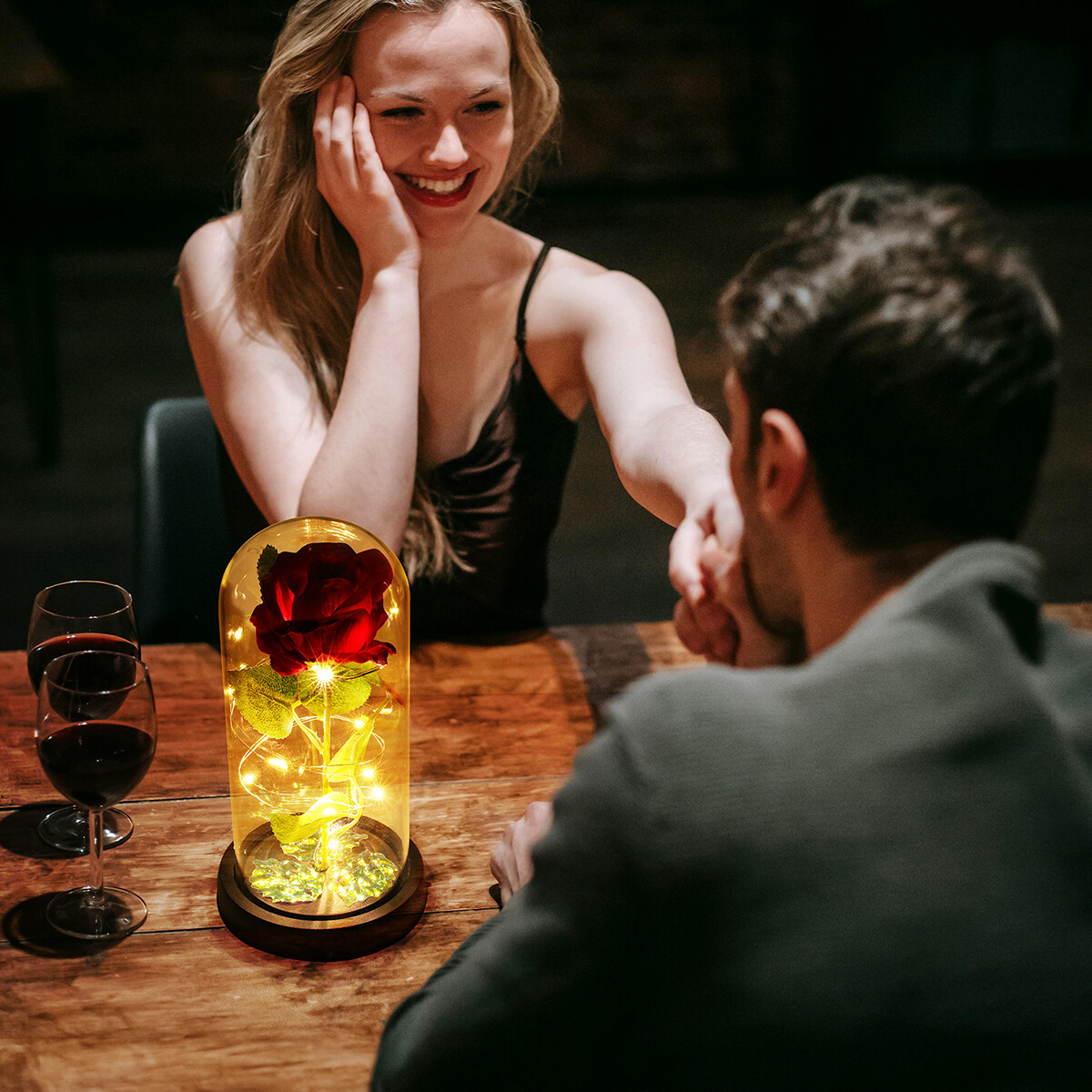 Crystal Galaxy Rose Flower Glass Dome 20 LED Lights Gift for Girlfriend Mom Wife