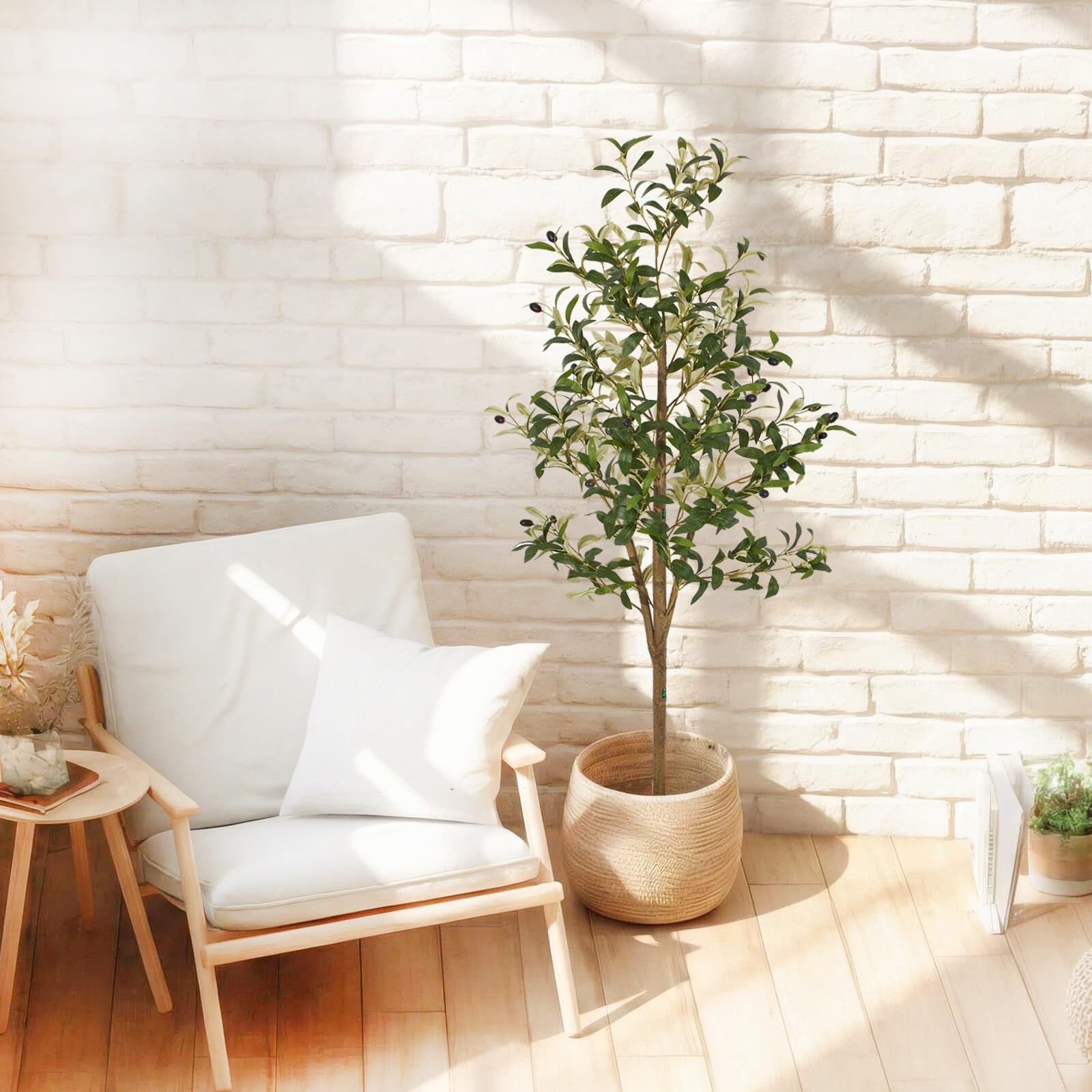 5ft Artificial Olive Trees Indoor, Faux Olive Tree with Natural Wood Realisti…