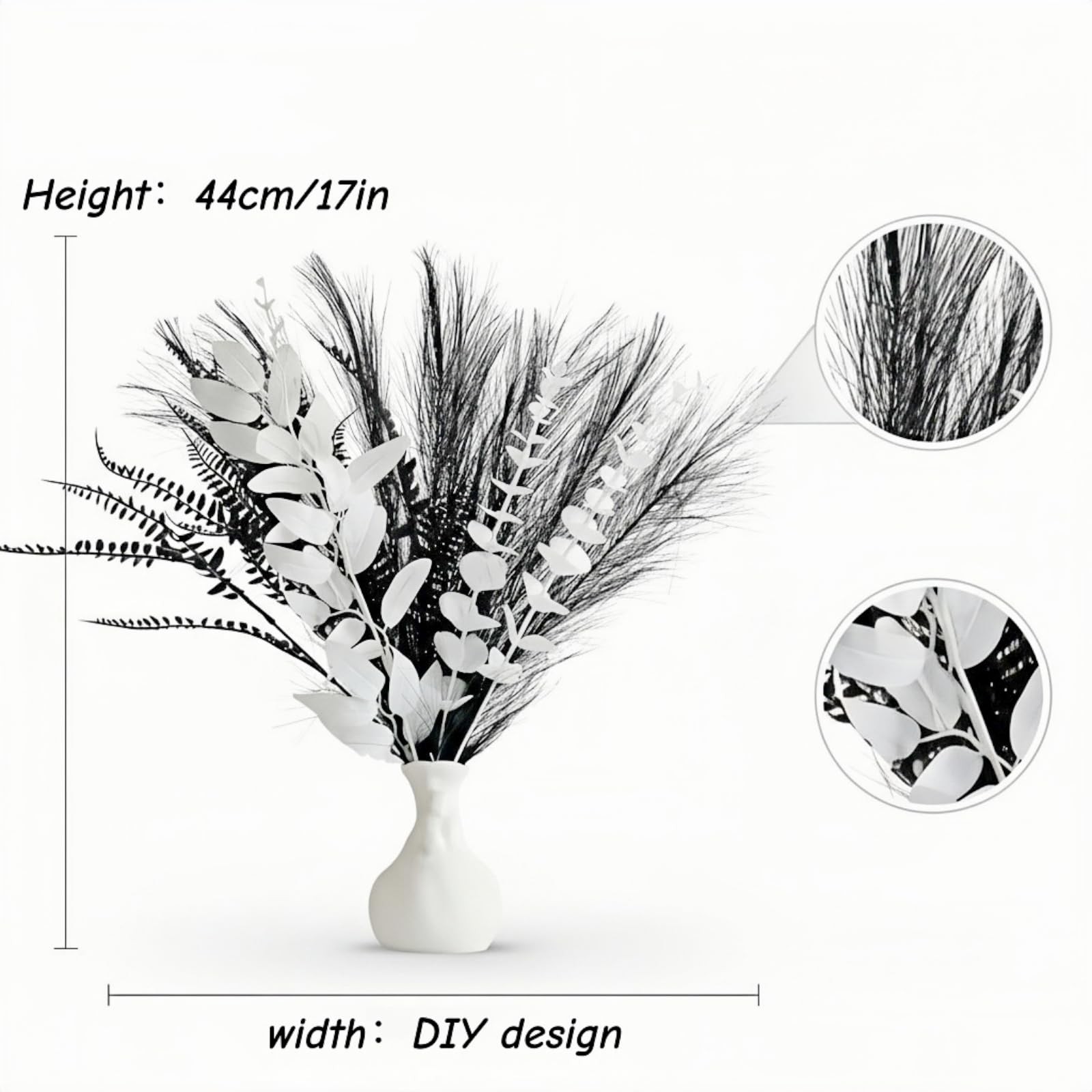 17 In Faux Black White Eucalyptus Gothic Minimalist Flowers Bouquet