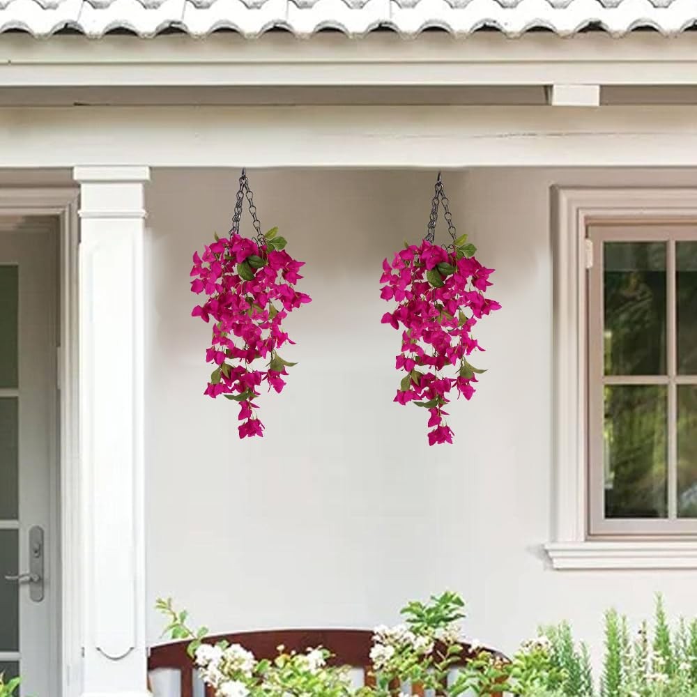 Artificial Hanging Flowers Bougainvillea, 2PCS UV Resistant Bougainvillea Sil…