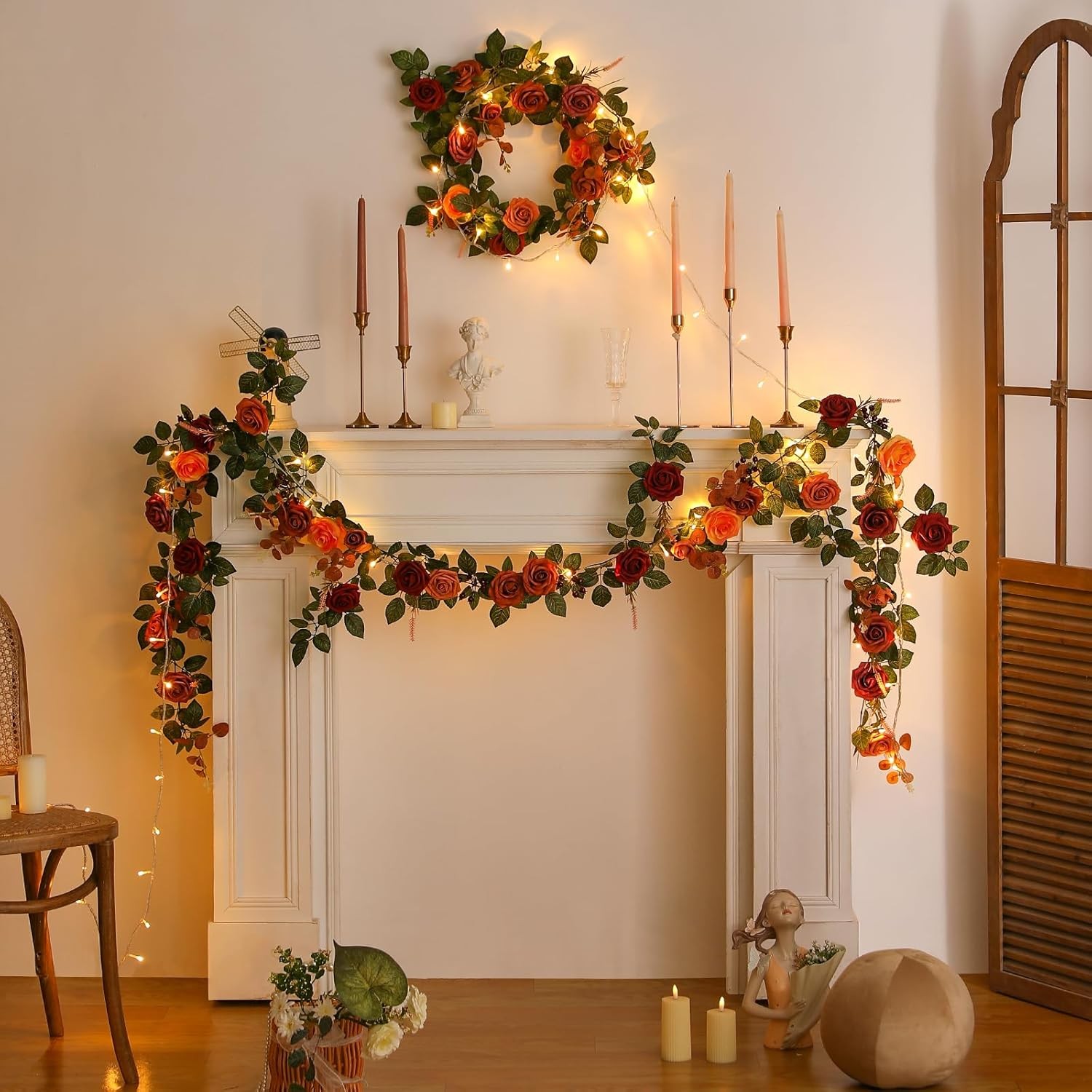 5FT Terracotta Artificial Flower Garland Fall Floral Garland Burnt Orange Arch