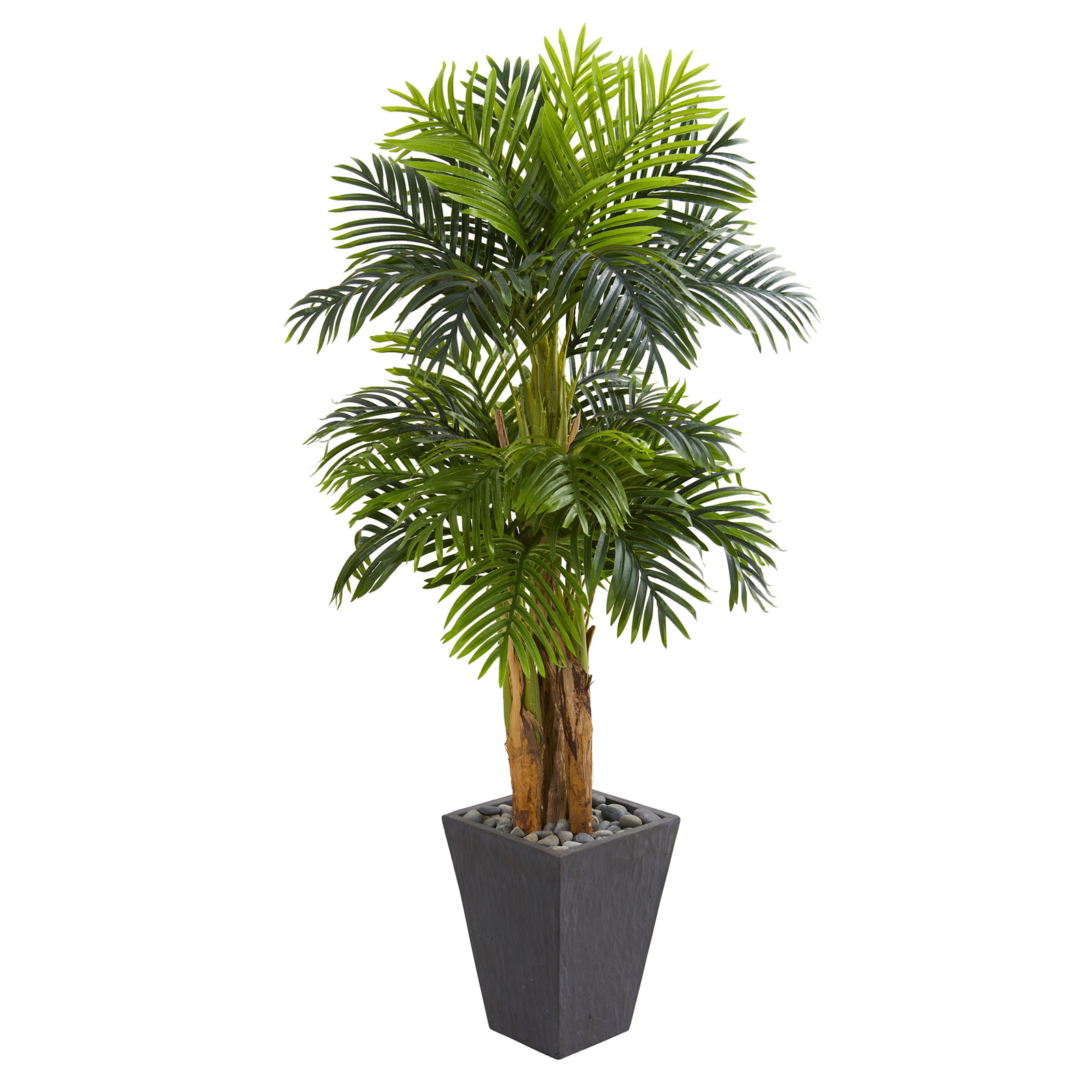 Triple Areca Palm faux Tree In Slate Finish Planter Natural 5.5’