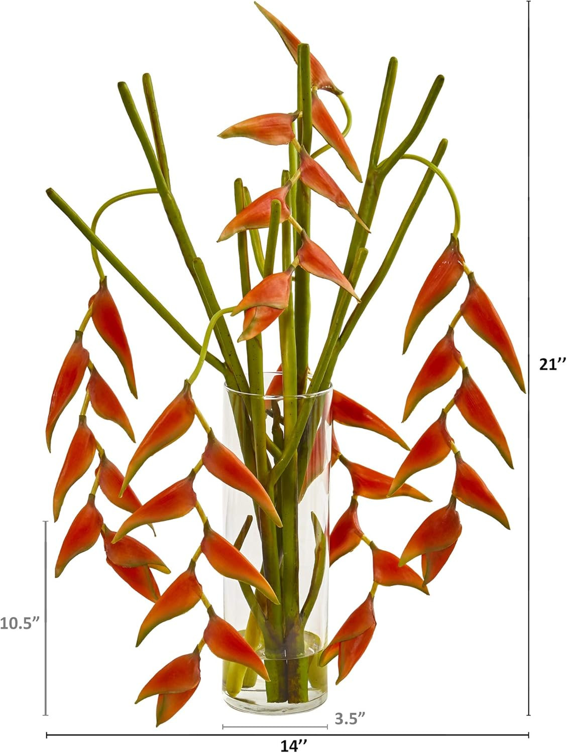 Vibrant Red Heliconia Silk Arrangement in Cylinder Vase –
