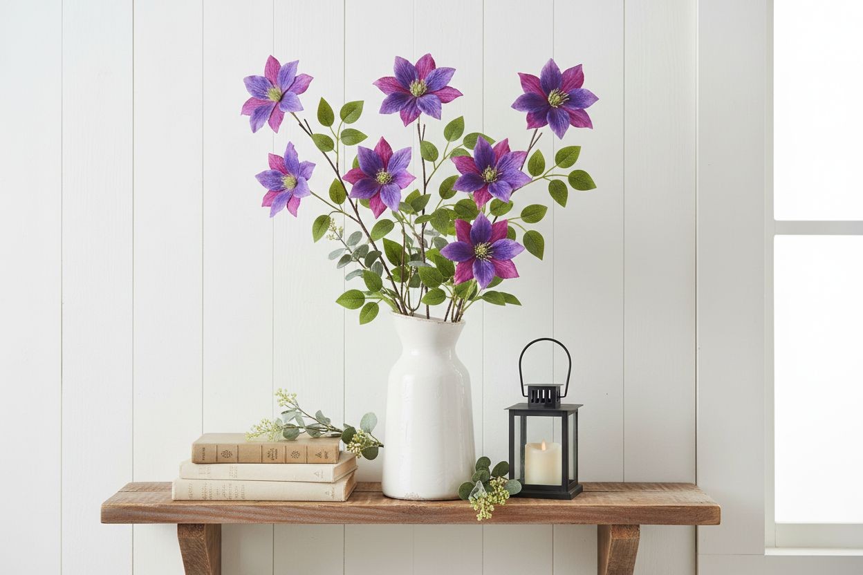 Set of 2 Purple Clematis Stems Faux Flower Branches Floral Decor Cottagecore
