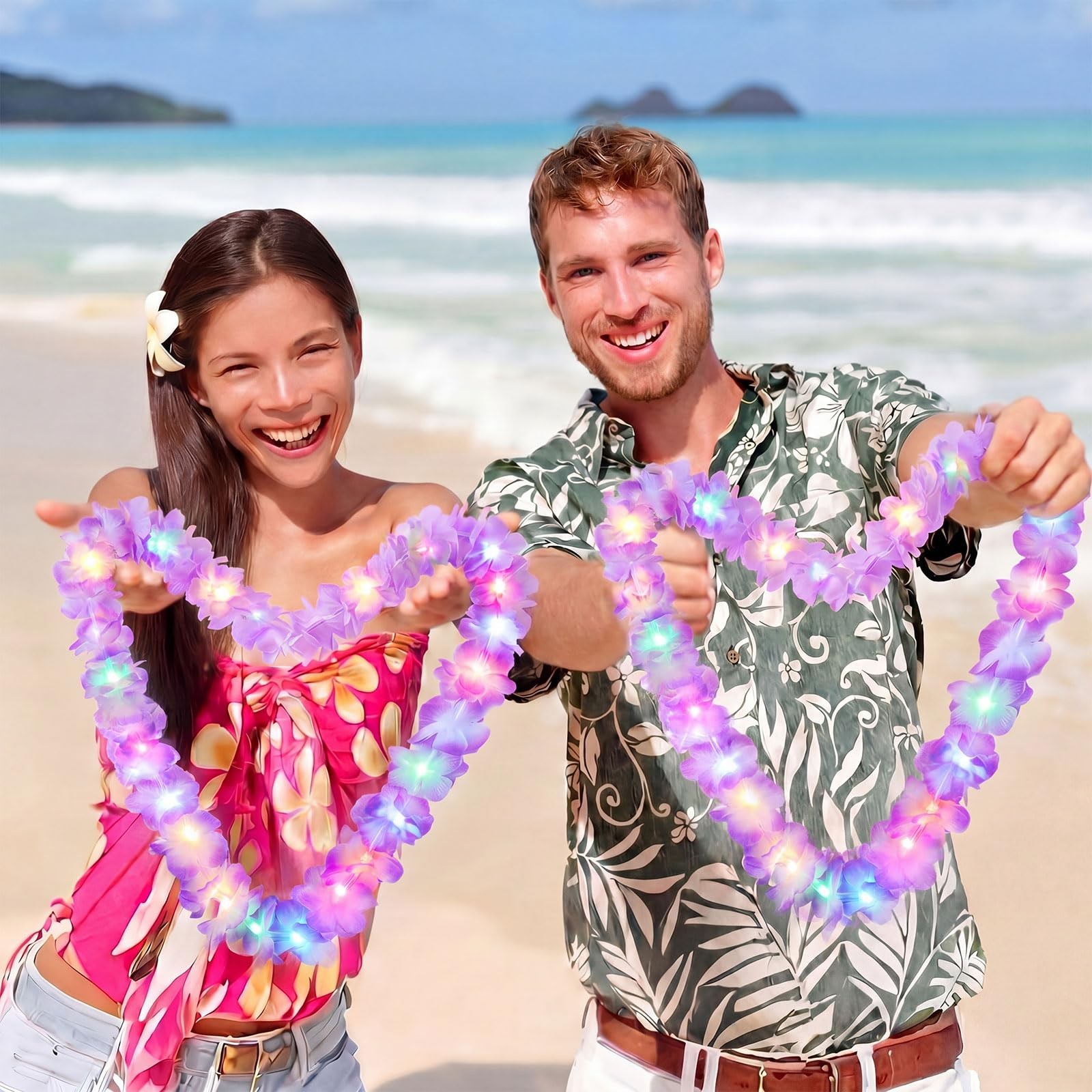 12 Pcs Hawaiian Leis Light up Flower Leis Necklace with Lights for Adults Mas…