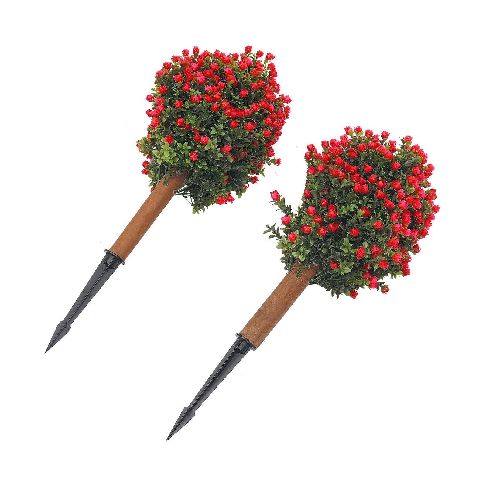 2* Artificial Boxwood Topiary Ball Trees Set with Red Flowers for Indoor/Outdoor