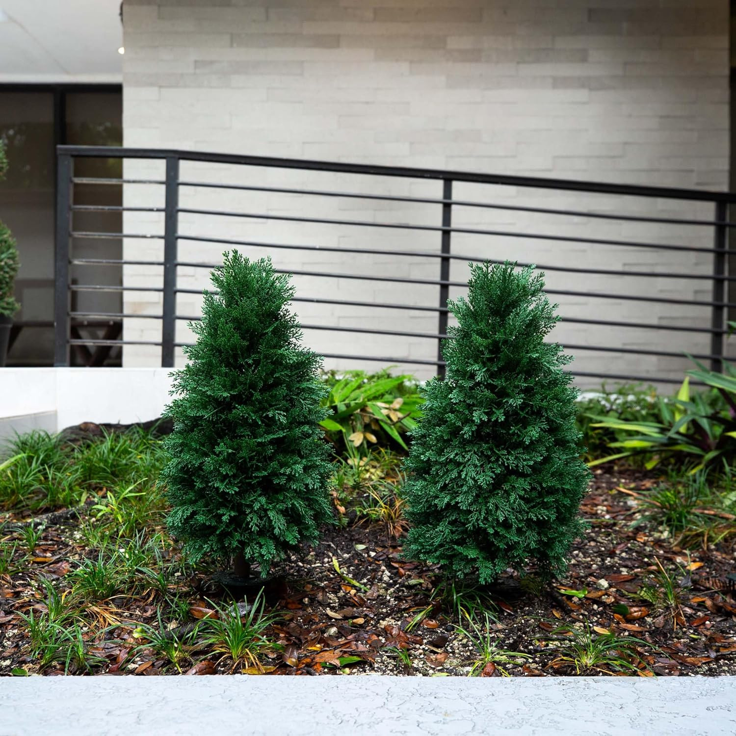 Set of 2 UV Resistant 2.5Ft Artificial Cedar Plants with Ground Stake