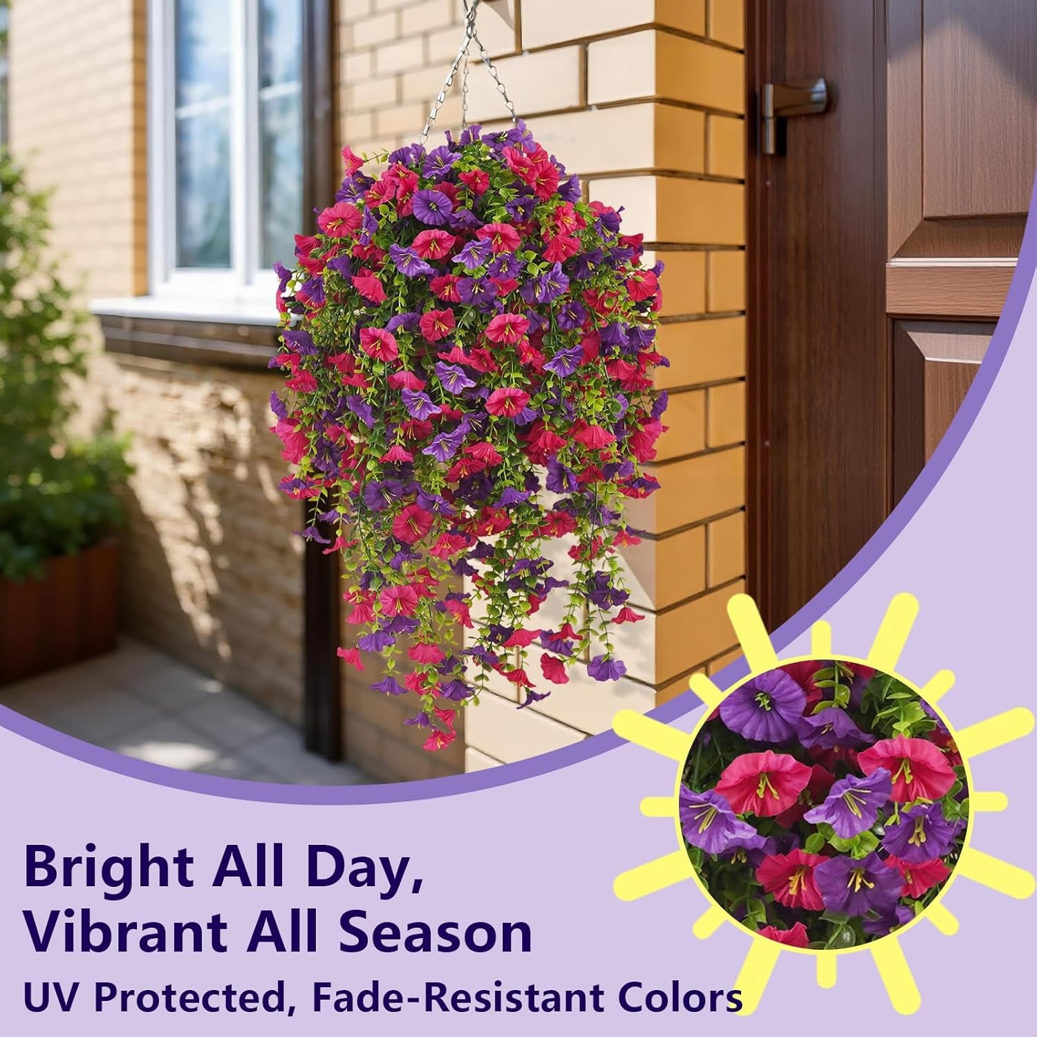 4 Bundles Artificial Hanging Flowers for Outdoors, UV Resistant Fake Morning Glo