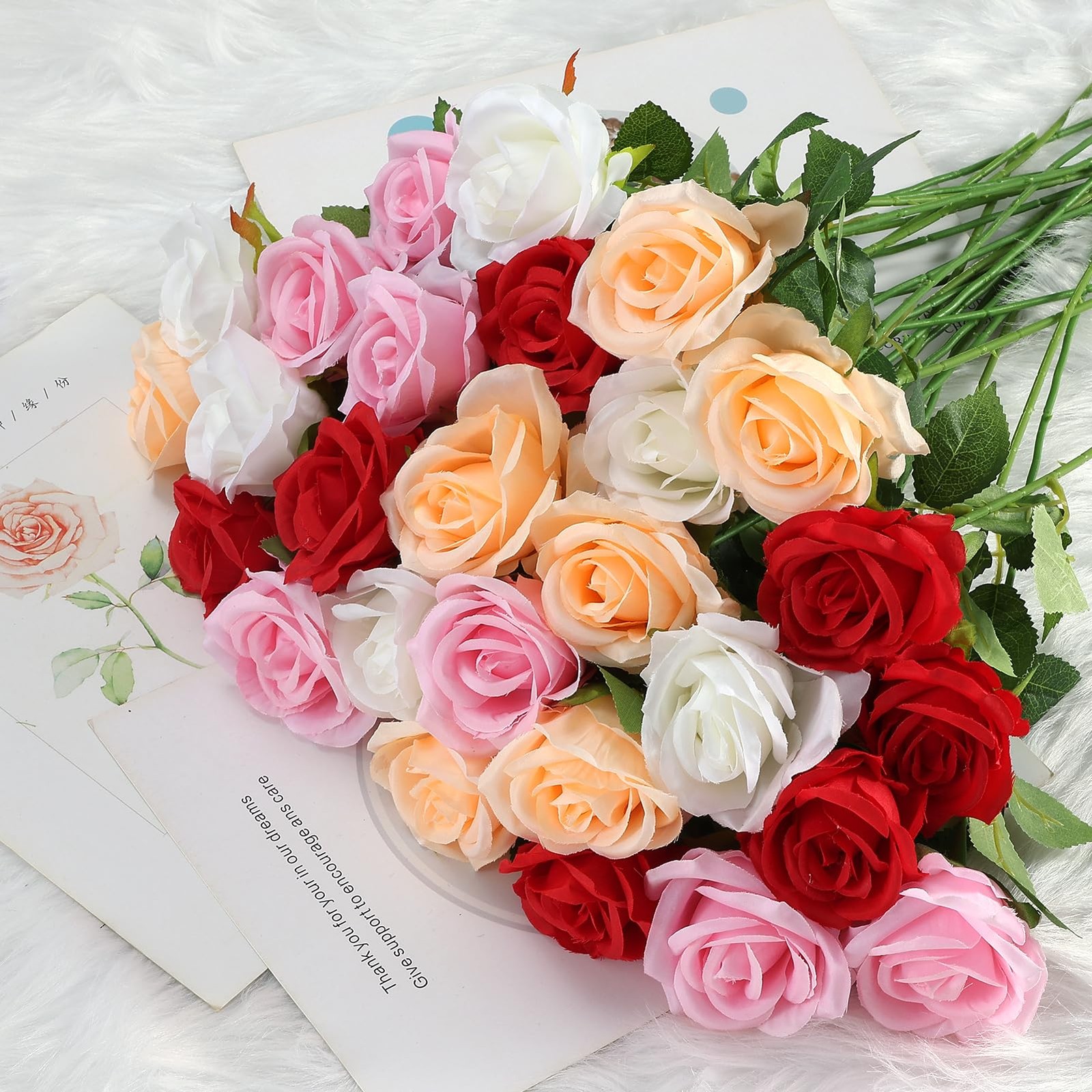 27Pcs Fake Roses and 2000Pcs Rose Petals, Artificial Flowers Silk Roses with …