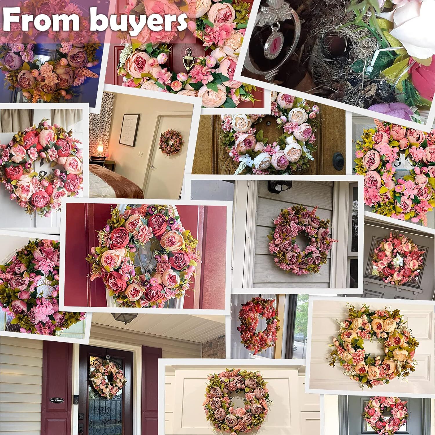 Artificial Peony Wreath 19 Inch Blooming Silk Peony Spring Summer Fall Winter