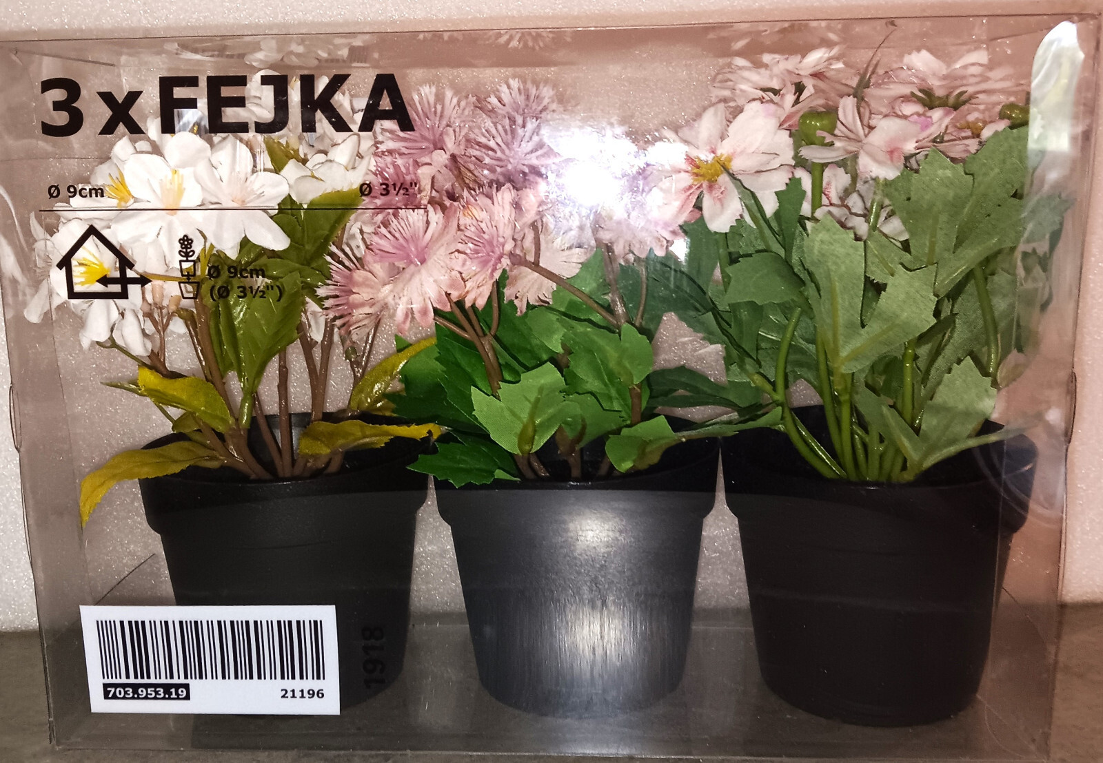 3 x Fejka 9cm 3 1/2 Artificial flowers with pots NIB