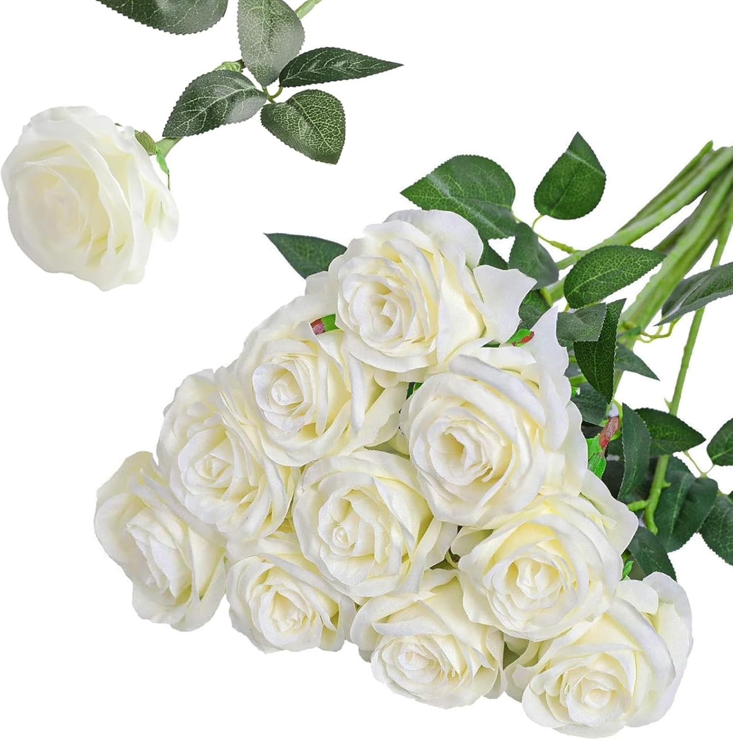 Artificial Silk Rose Flower Bouquet Lifelike White Fake Rose for Wedding Home Pa