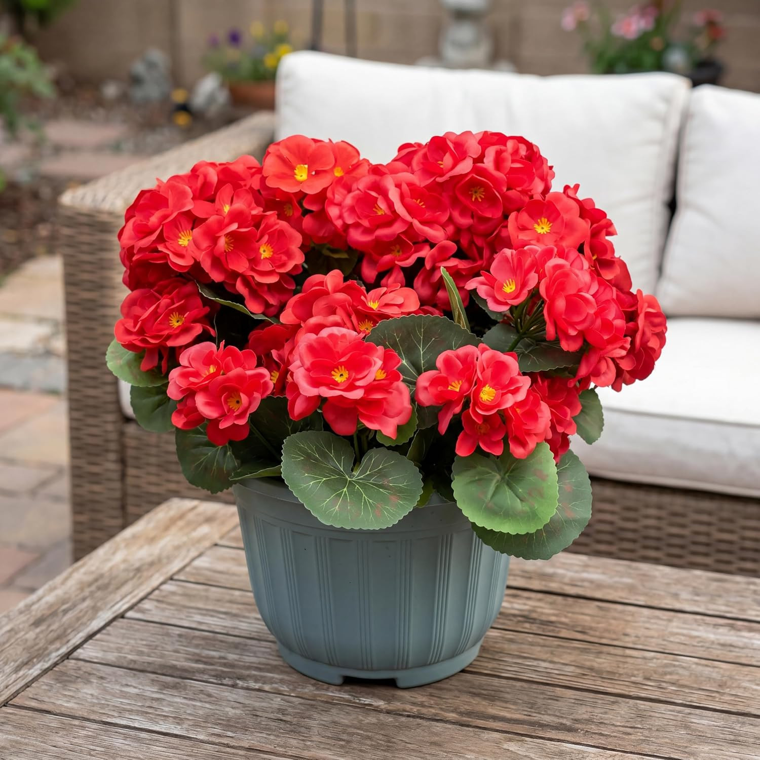 UV Resistant Artificial Red Geraniums – 4 Bundles for Indoor/Outdoor Decor