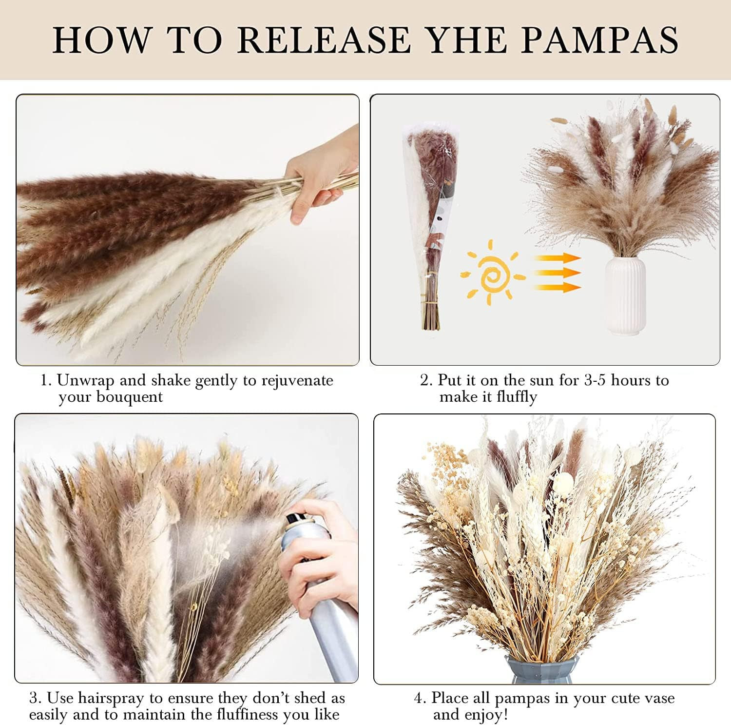 Dried Pampas Grass Decor 110 PCS Dried Plants,Dried Flowers Natural Pompas Fl…