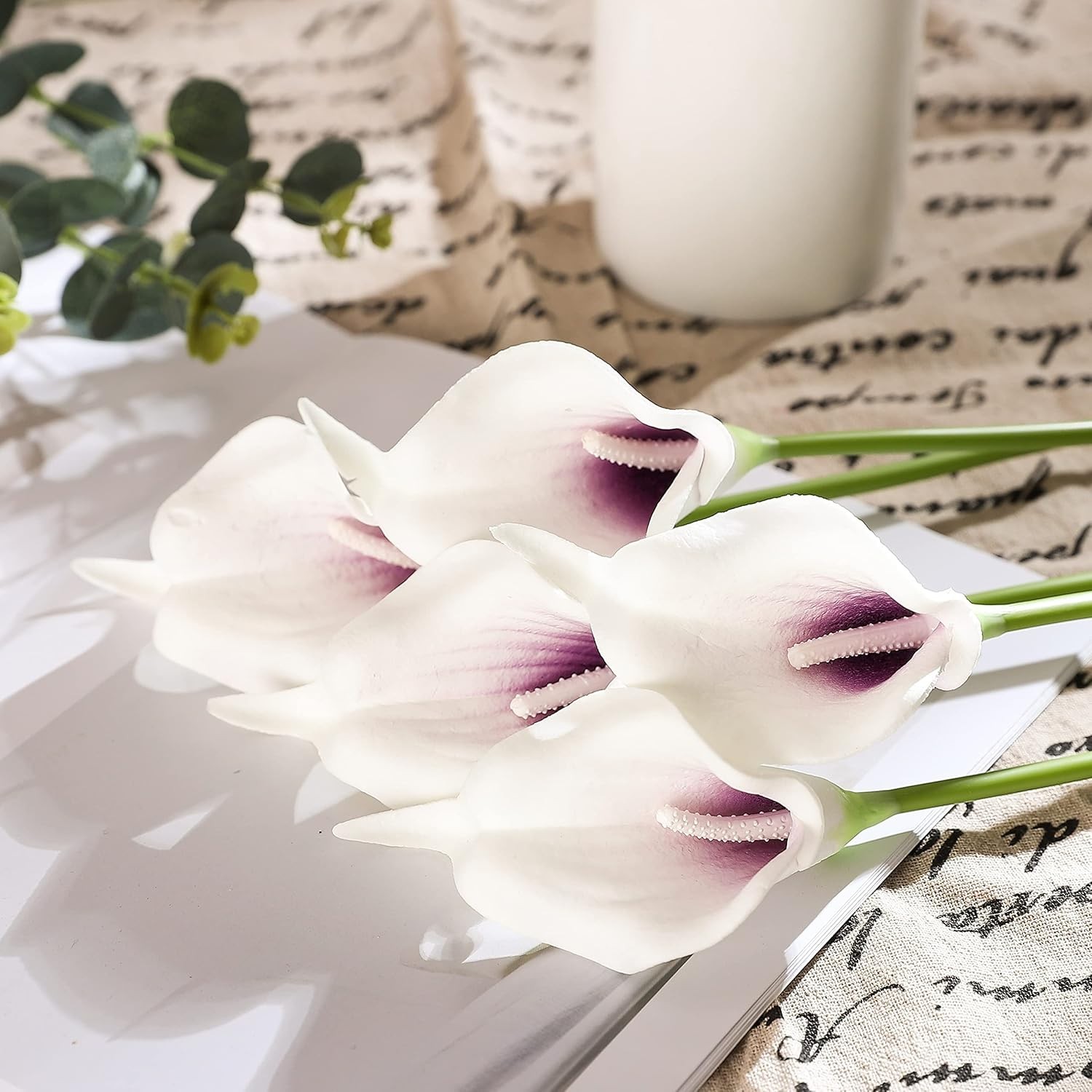20pcs Calla Lily Artificial Flowers for Wedding and Party Decor in Purple White