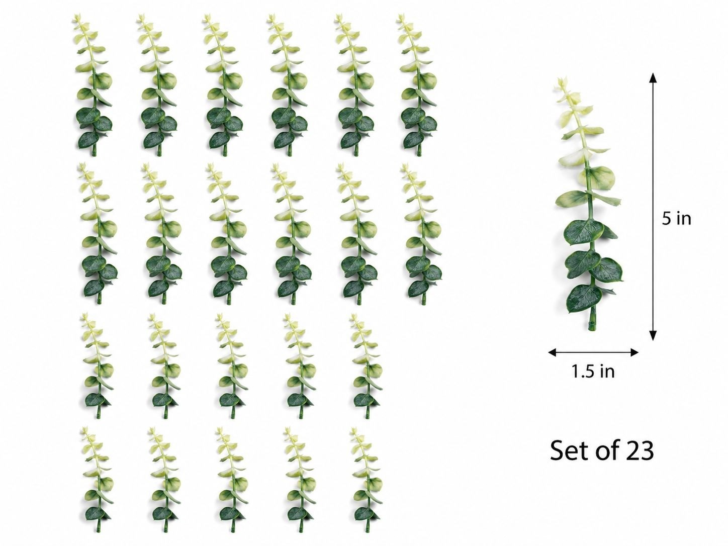 Mini Green and Cream Eucalyptus Sprigs Set of 23, 5 Inch Soft Touch Faux Greener