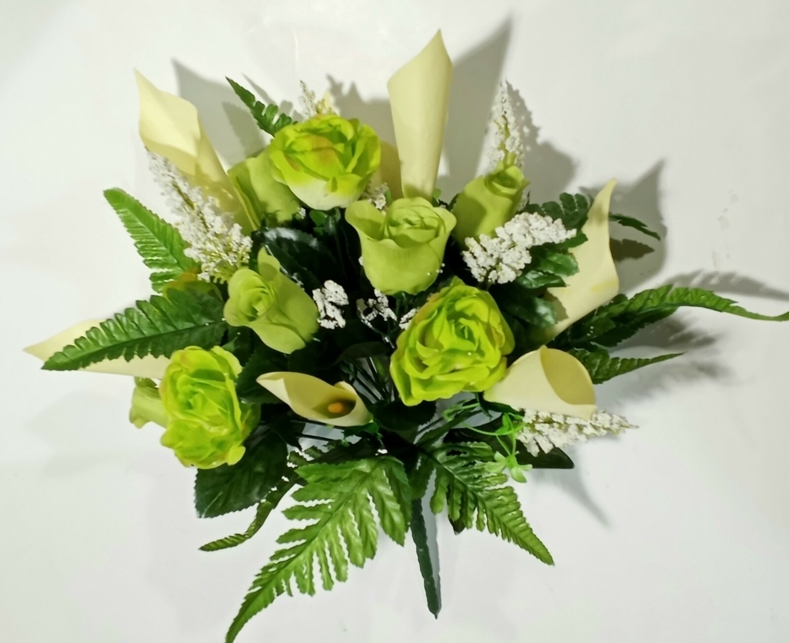 Seafoam Green Rose & Calla Lily Silk Flower 17″ Bush Home Craft In/Outdoor Decor