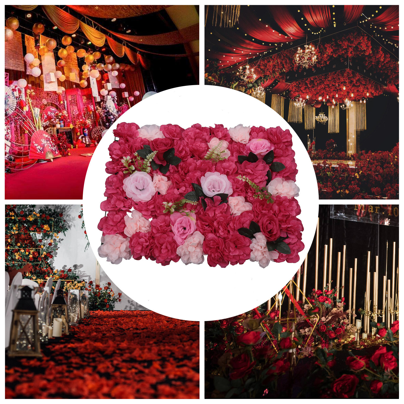 12Pcs Artificial Flower Wall Panels Red And Pink Rose Wall Panels Backdrop Decor